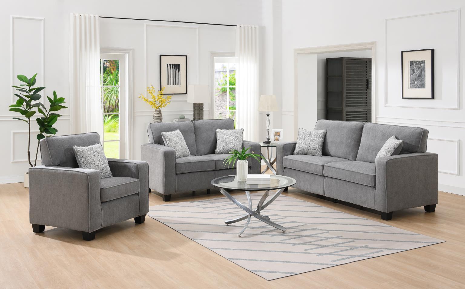 U511 - 3 Piece Living Room Set (Sofa, Loveseat And Chair) - Gray