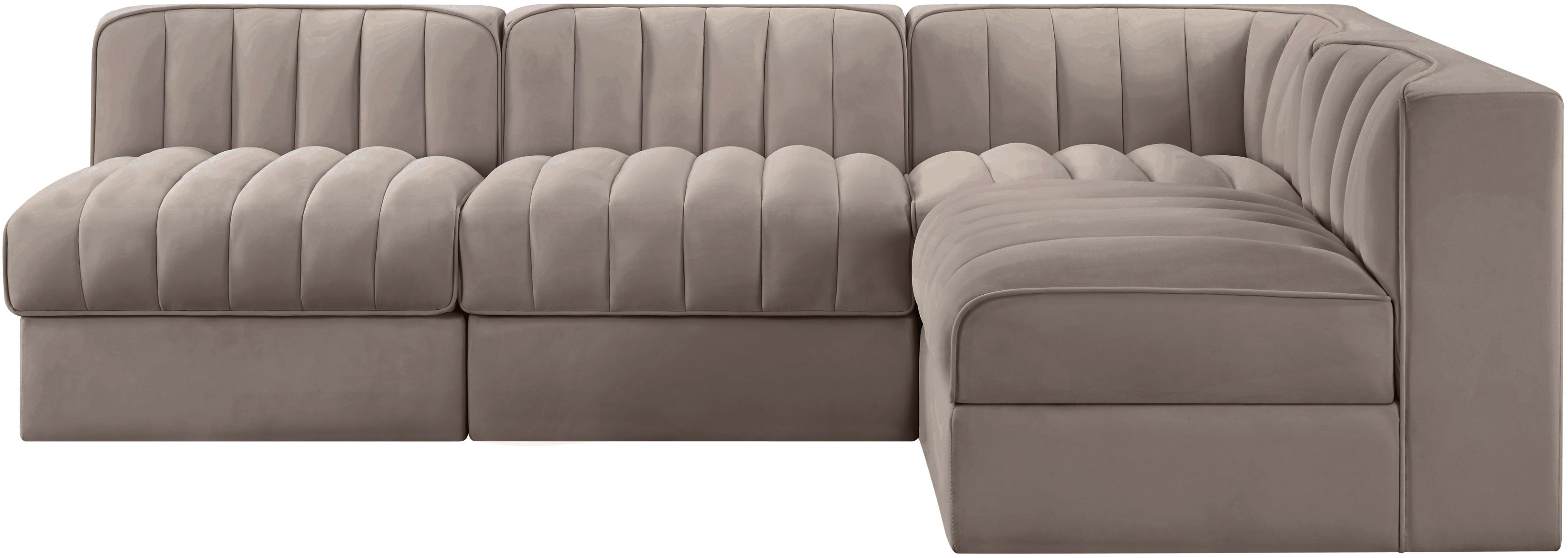 Rummi - Armless Velvet Performance Fabric Upholstered 4 Piece Modular Sectional - Taupe