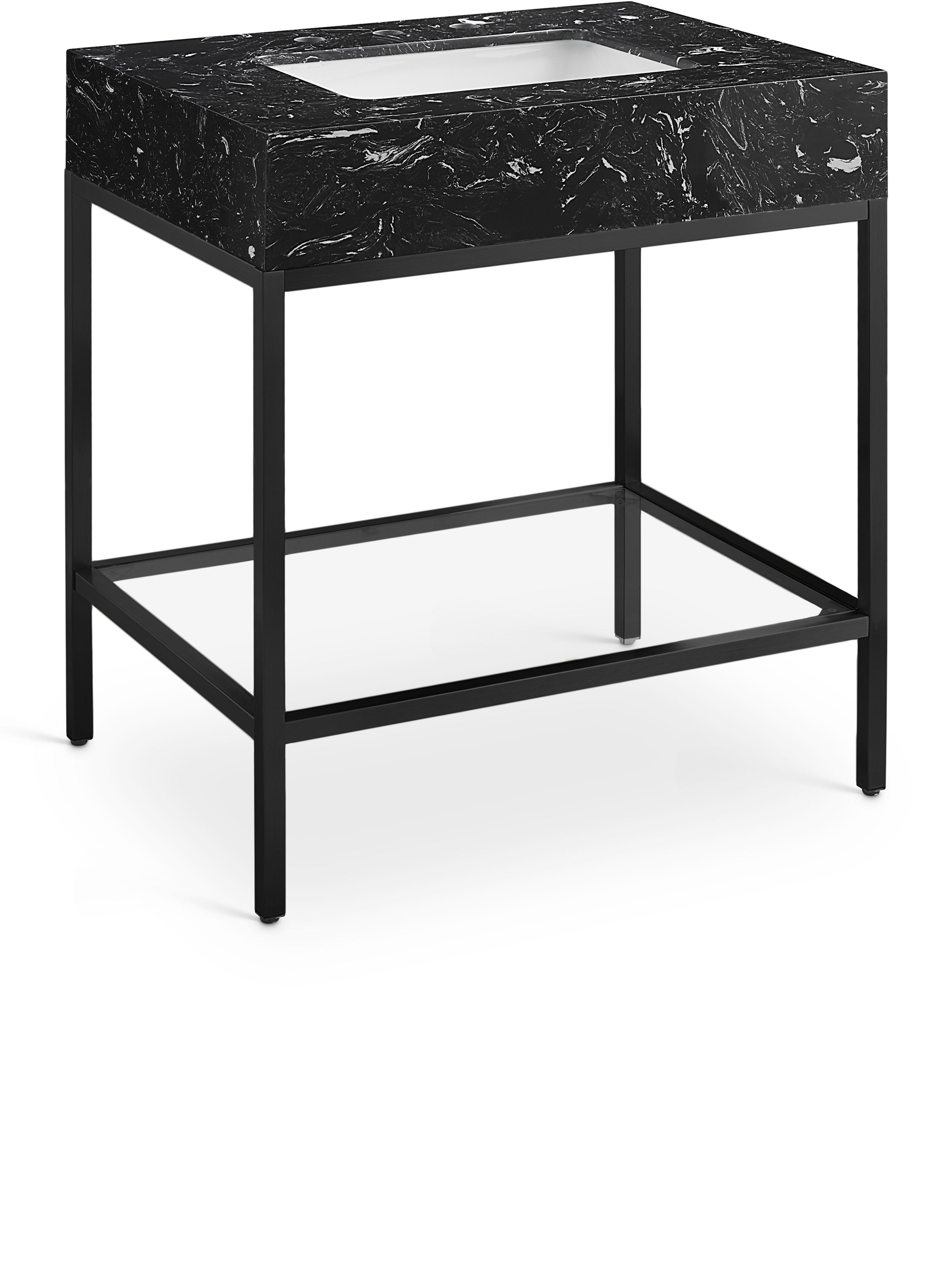 Marmo - 30" Engineered Marble Bathroom Vanity With Black Base - Black