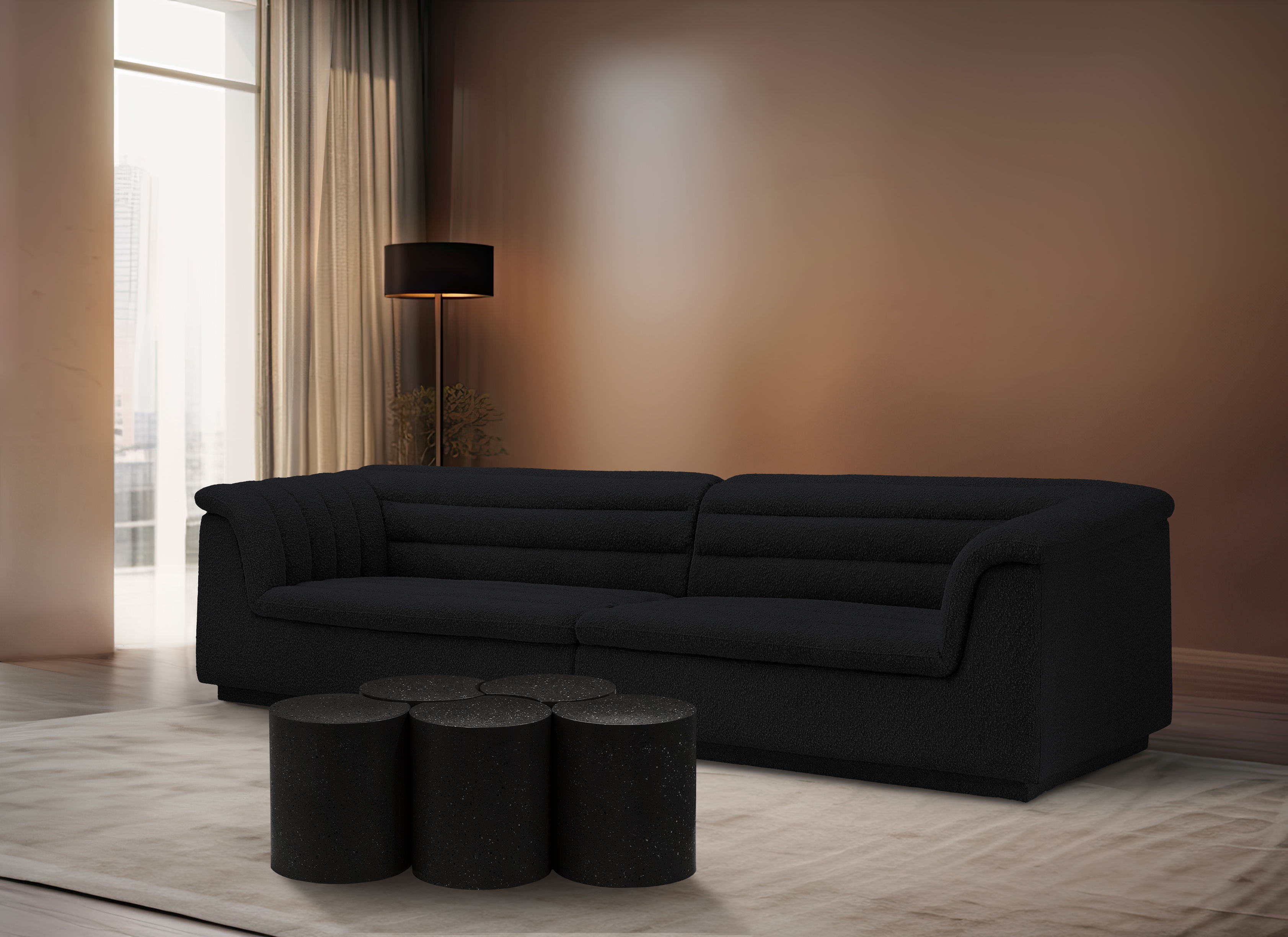 Dimple - 18" 5 Piece Modular Coffee Table - Black Terazzo