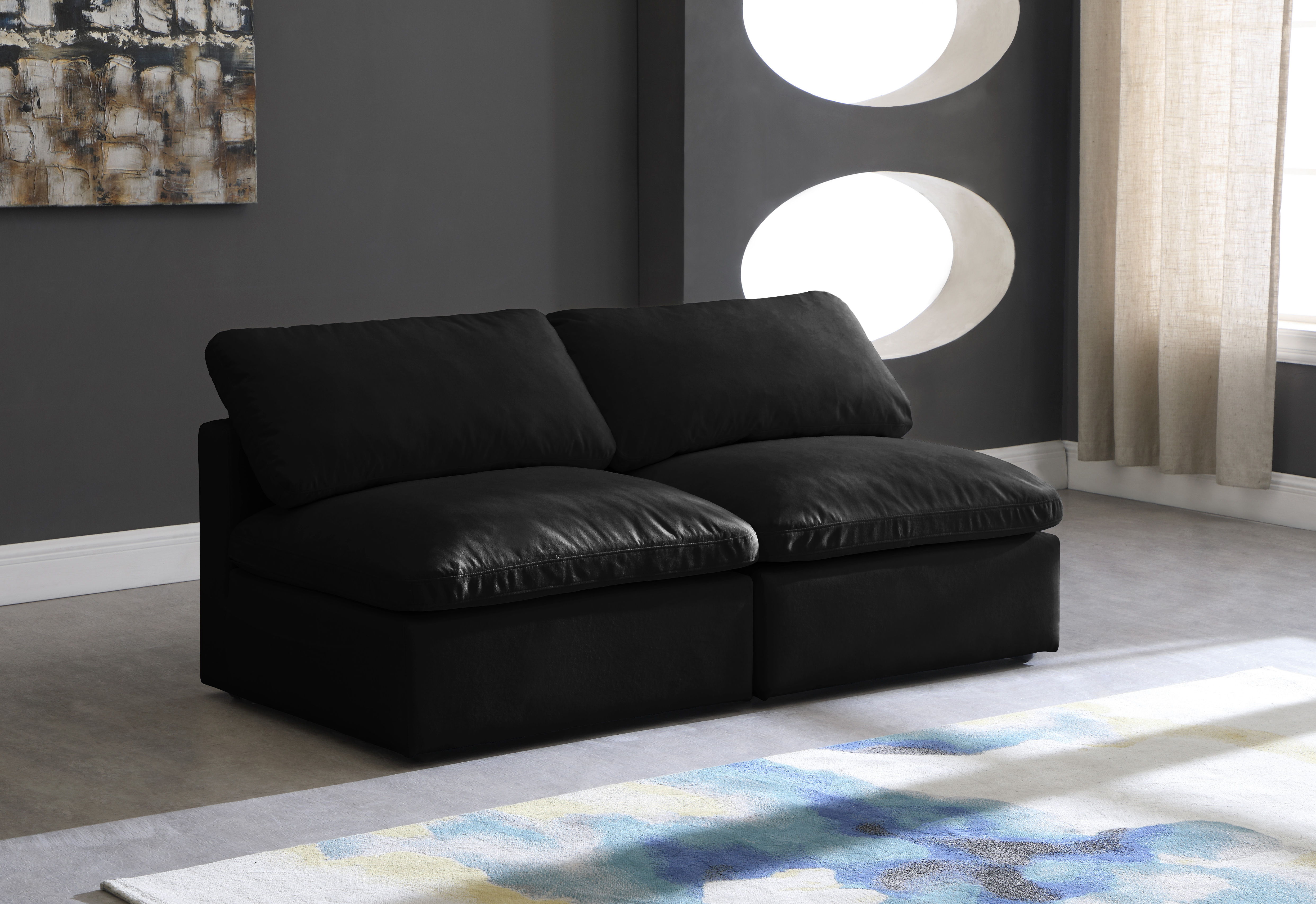 Plush - 2 Piece Modular Armless Sofa - Black