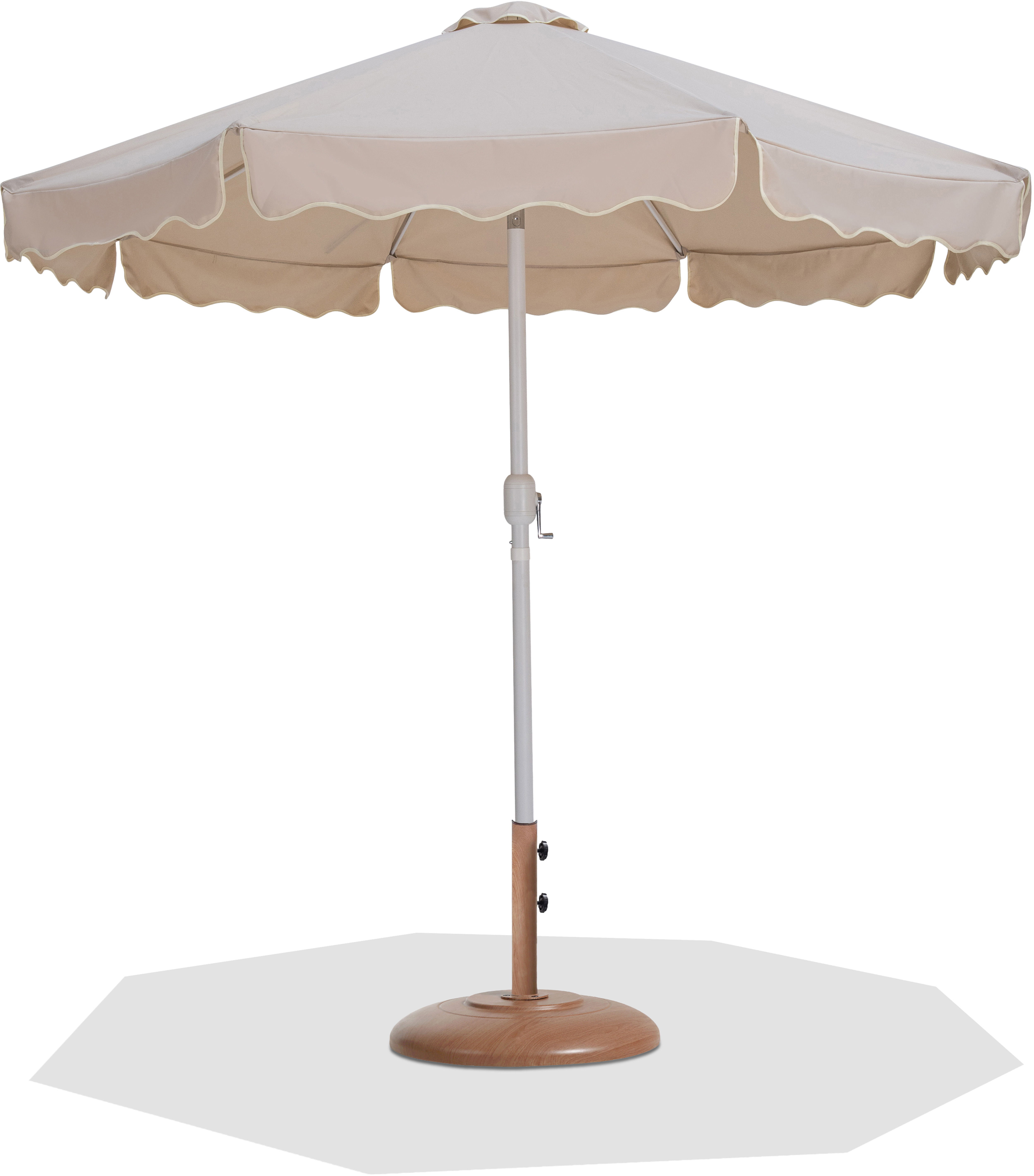 Amalfi - With Cream Piping Aluminum Patio Umbrella With Base - Beige / Teak