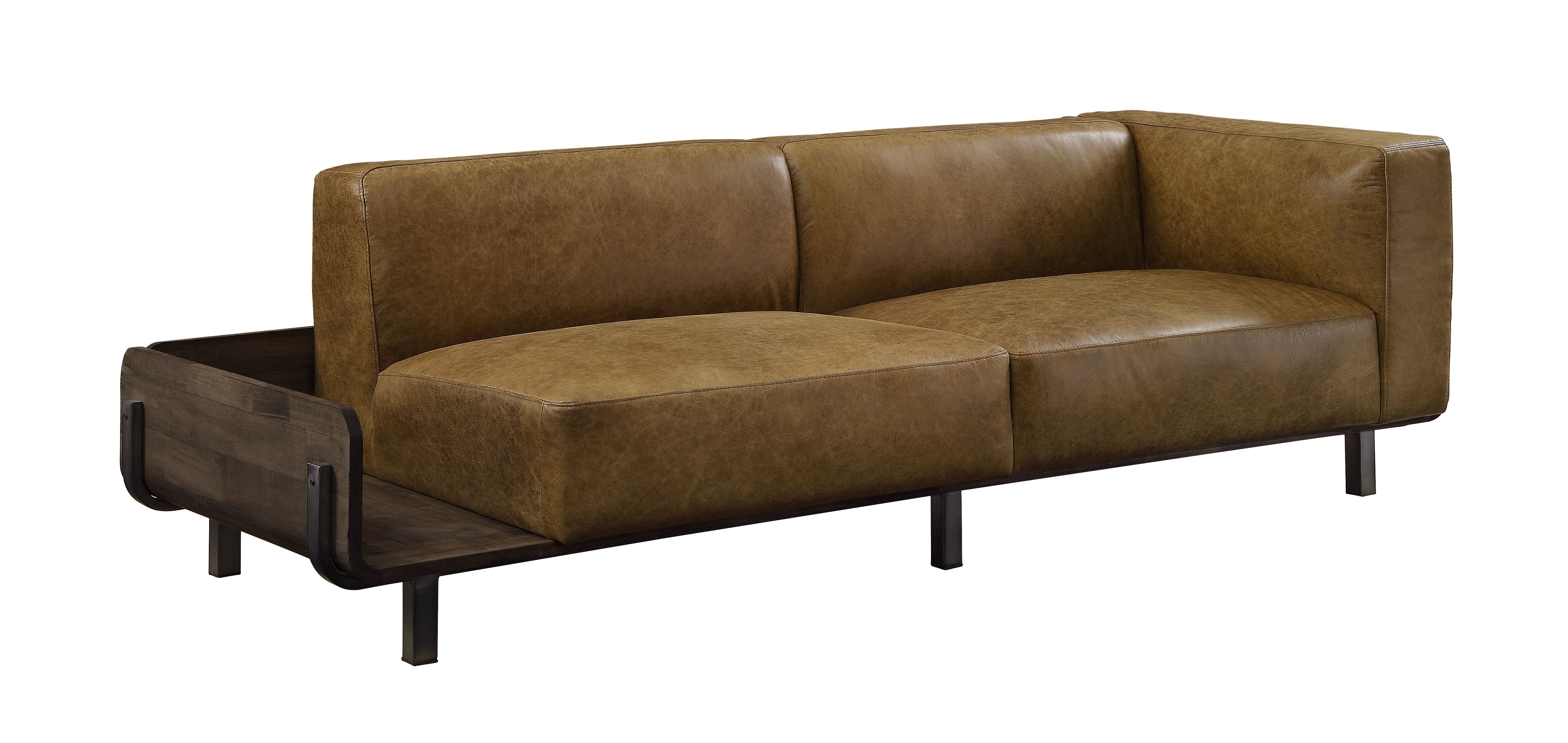 Blanca - Sofa - Chestnut Top Grain Leather & Rustic Oak, light brown