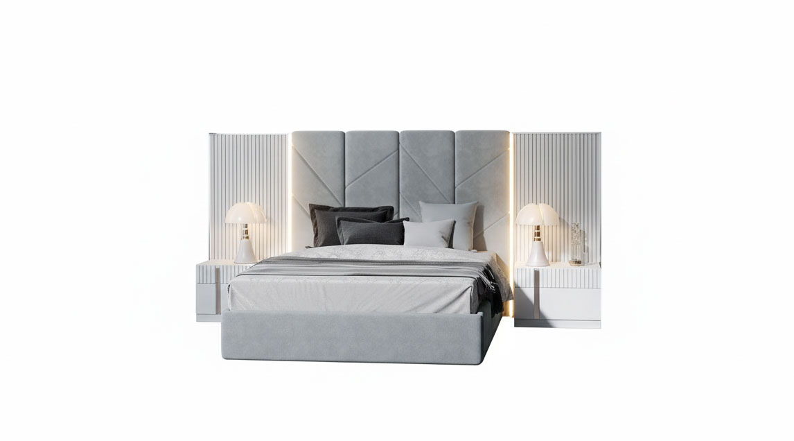 Helen - Queen Size Bed - White / Gray