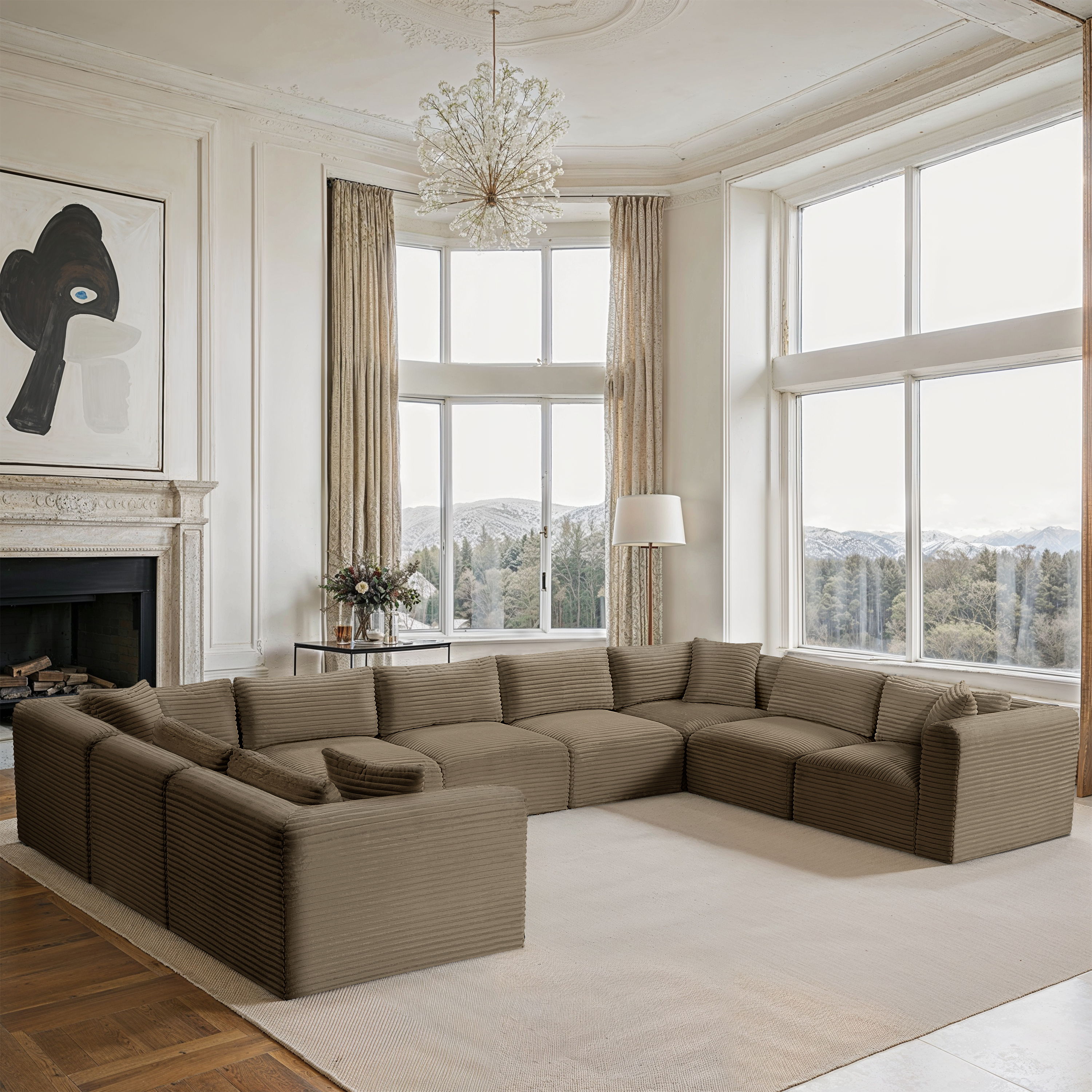 Shaggy - 9 Piece Modular U-Shaped Sectional - Taupe