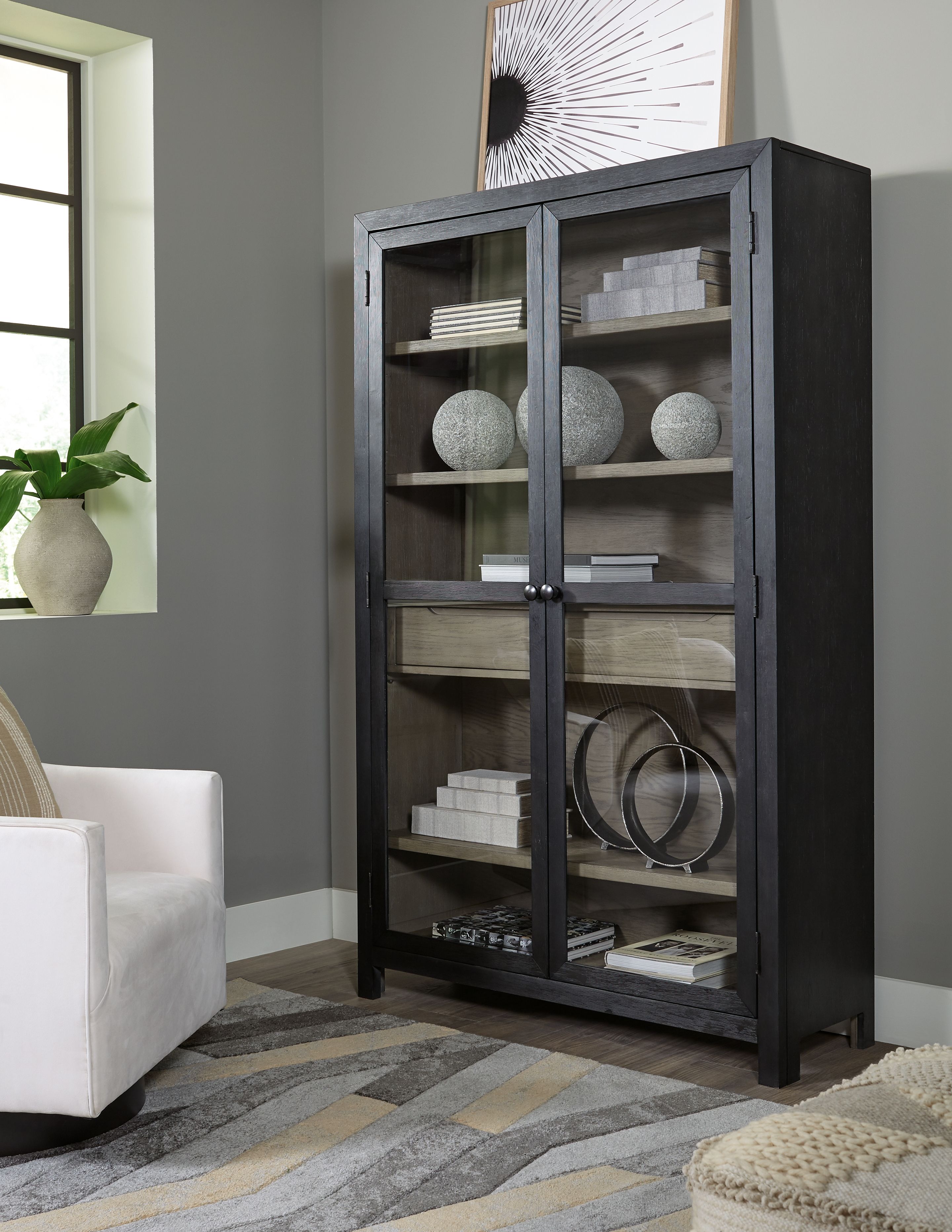 Lenston - Accent Cabinet with 2 Doors - Black / Gray