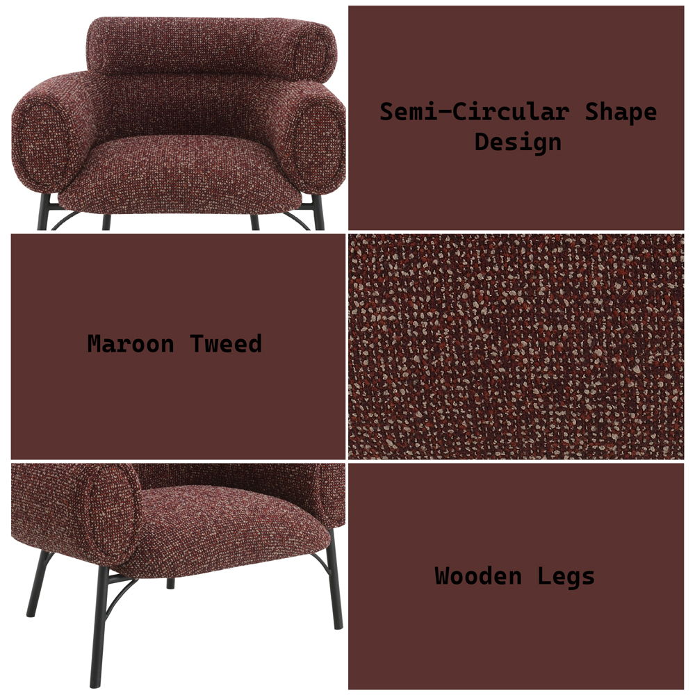 Mardi - Chair - Maroon Tweed, dark red, view 7