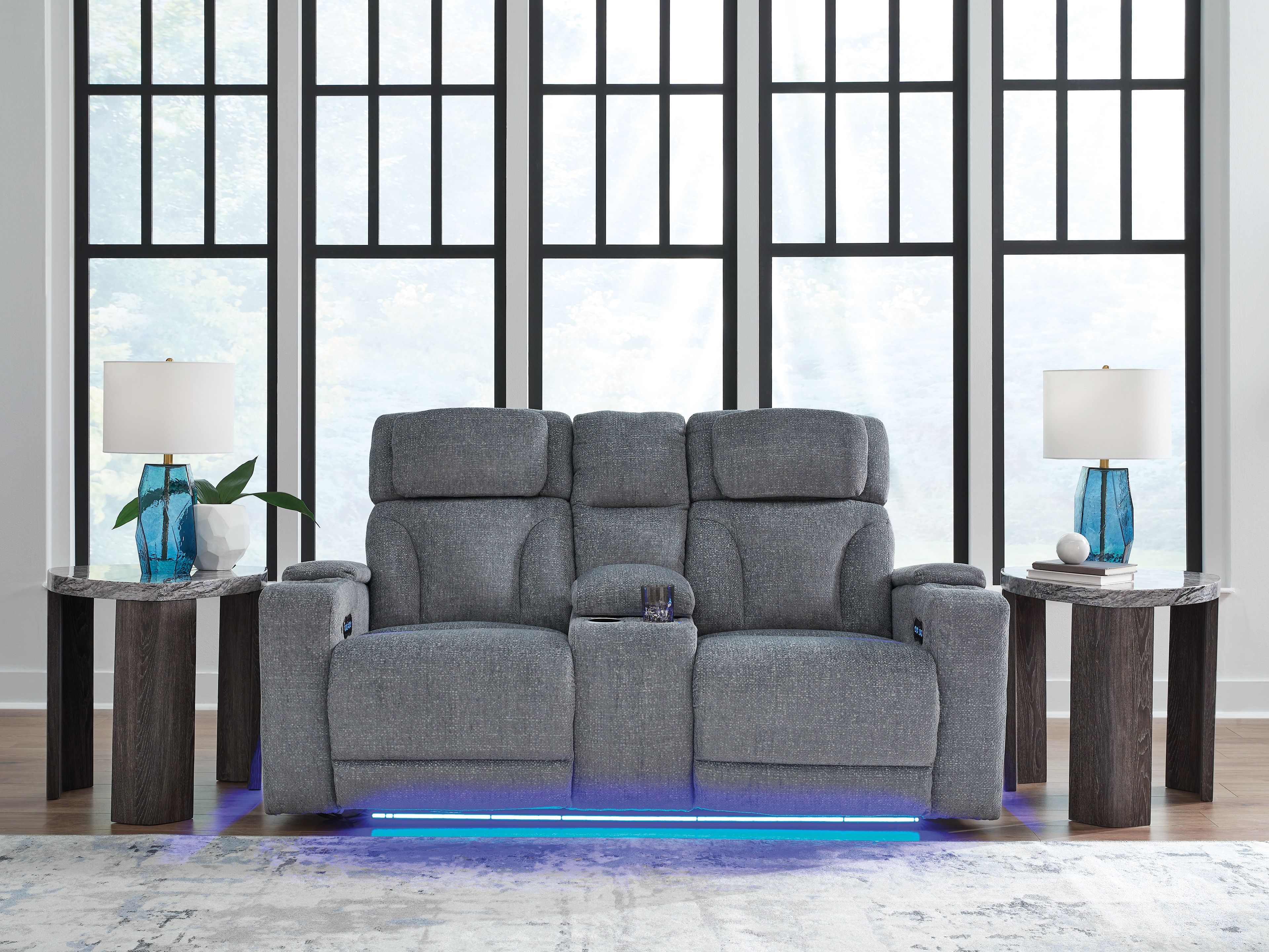 Ashley Furniture Studio Cave - Power Reclining Loveseat with Console - Steel - Image 2