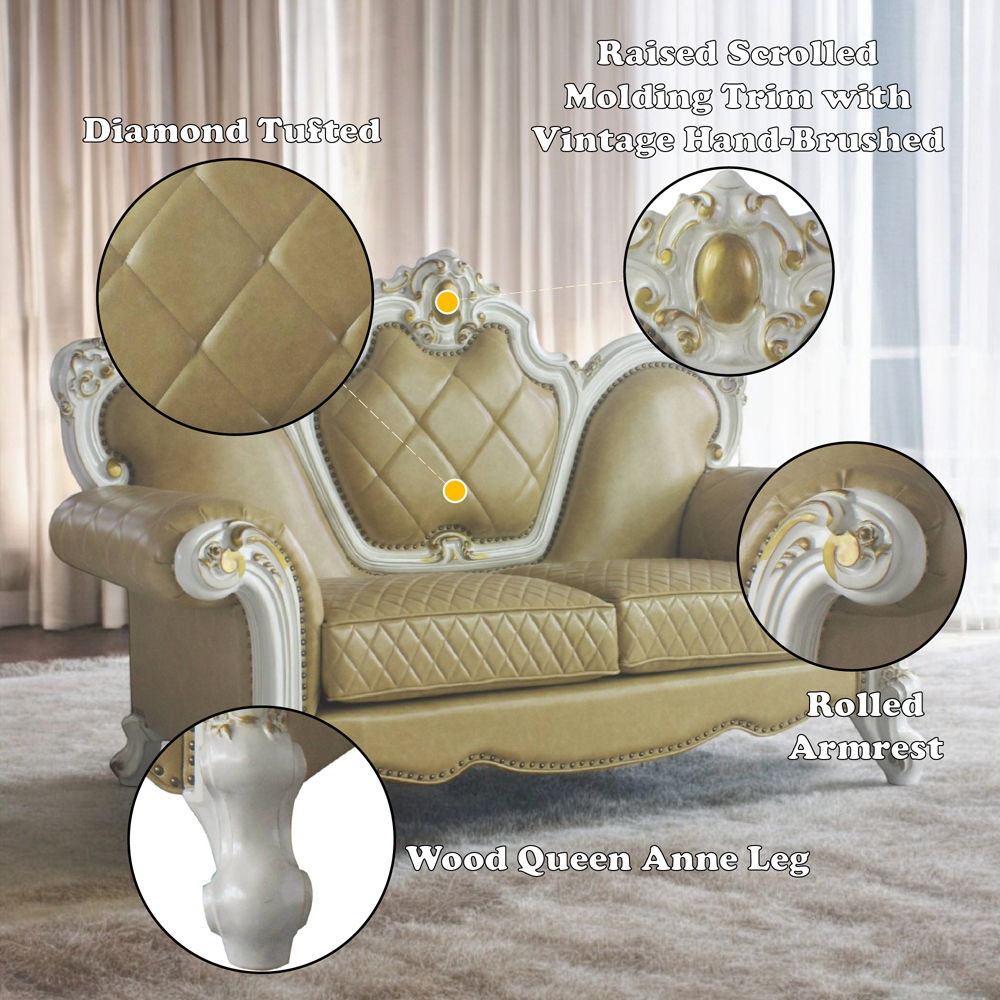 Picardy - Loveseat With 3 Pillows - Butterscotch Synthetic Leather & Antique Pearl, beige, view 5