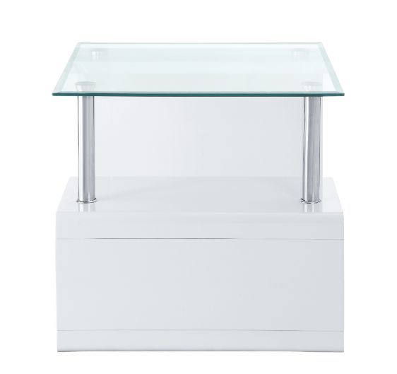 Nevaeh - End Table - Clear Glass Top & White High Gloss, white, view 2