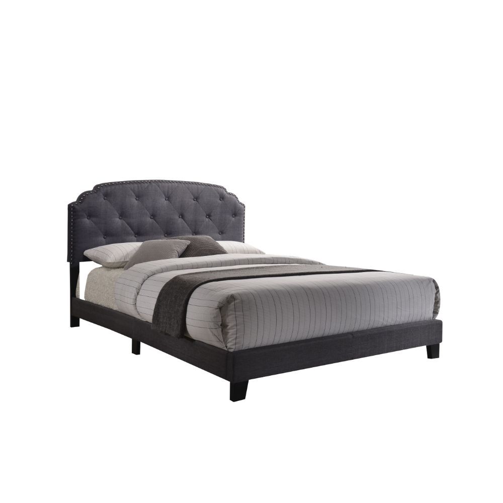 Tradilla - Queen Bed - Gray Fabric, dark gray