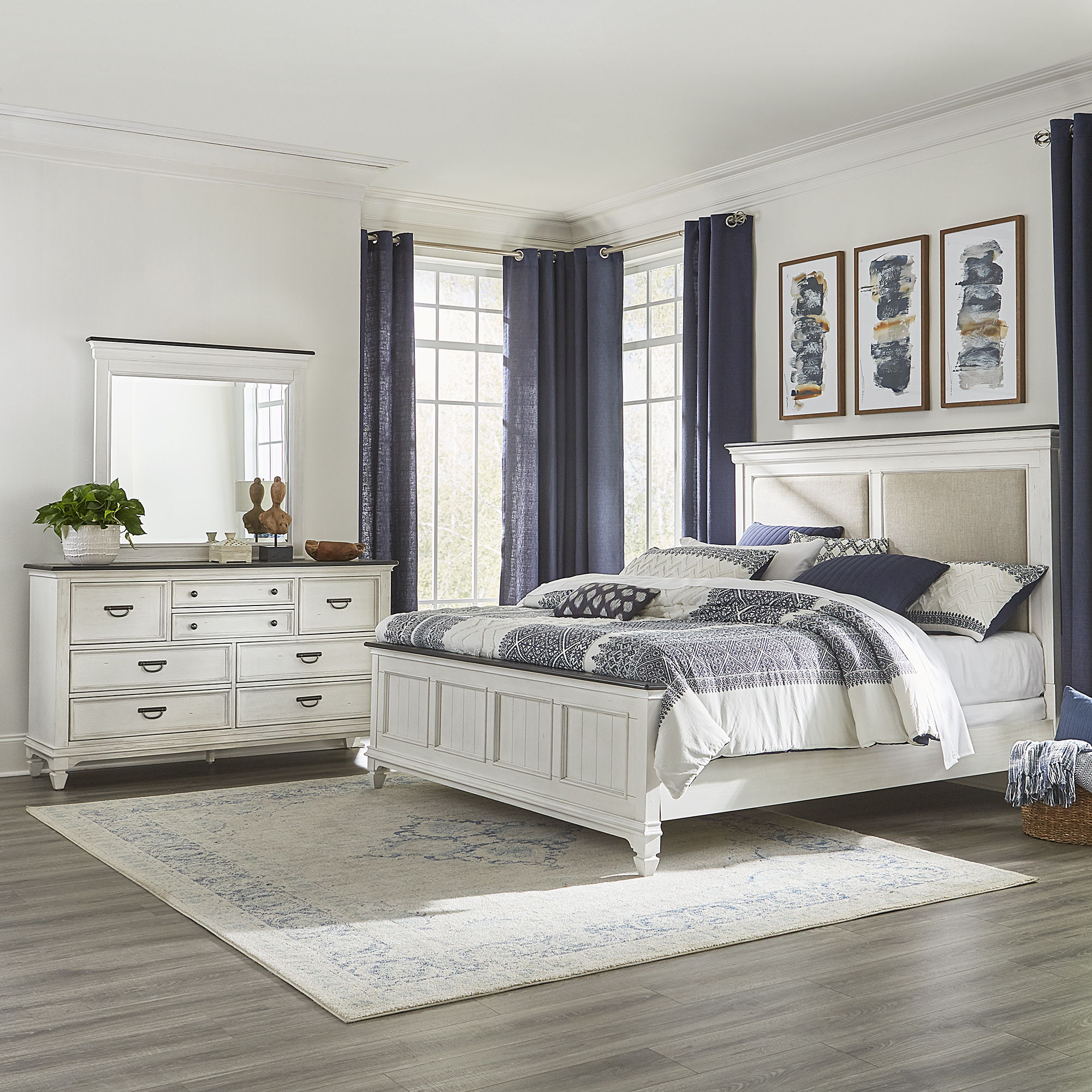 Liberty Furniture Allyson Park - 3 Piece Bedroom Set (King Upholstered Bed, Dresser & Mirror) - White