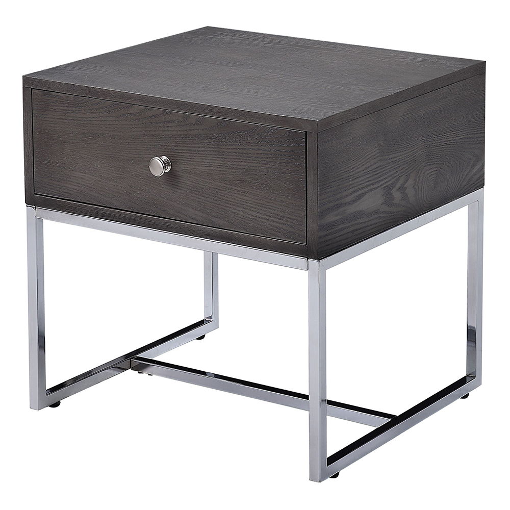 Iban - End Table - Gray Oak & Chrome, dark gray, view 2