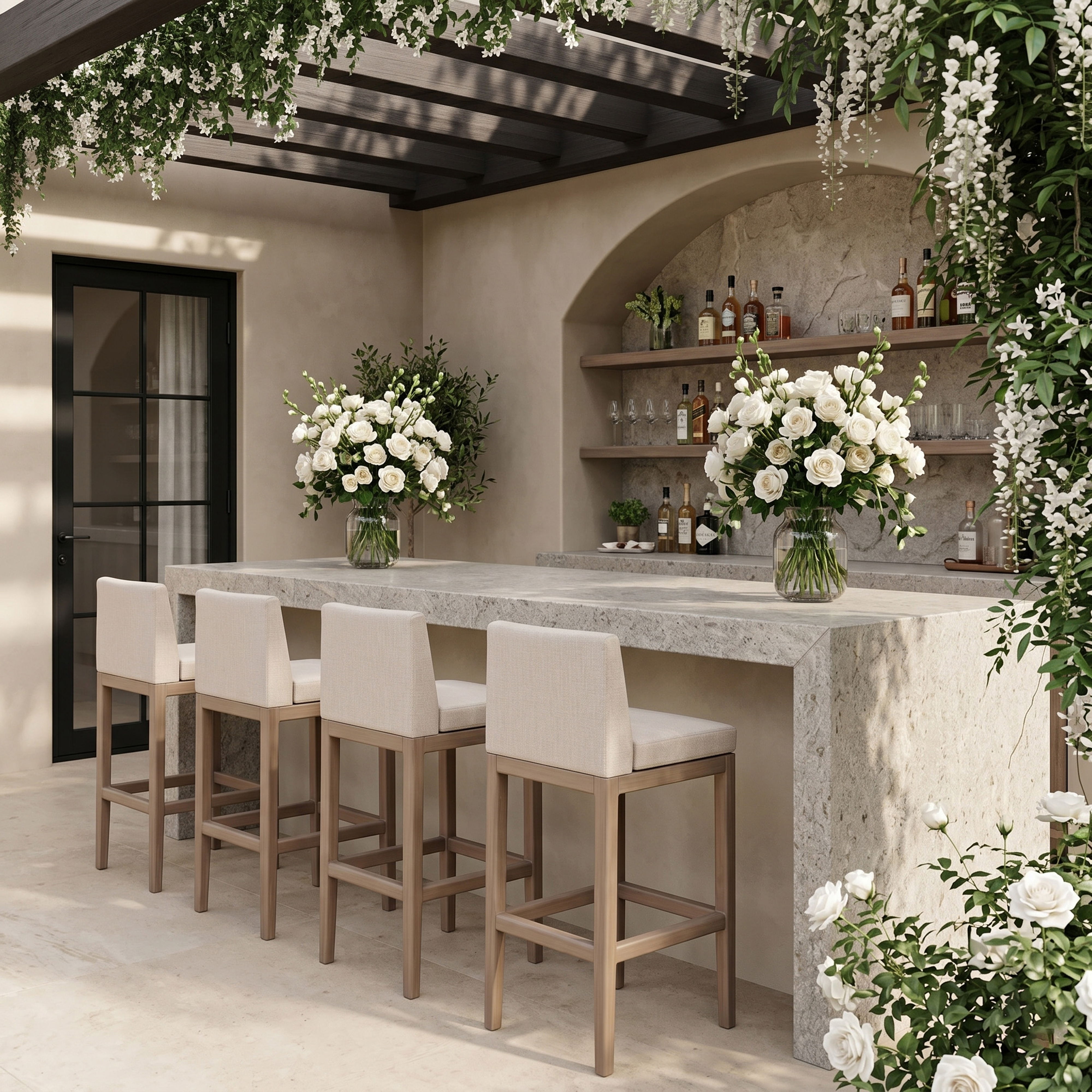 Solace - Olefin Performance Fabric Outdoor Patio Bar Stool - Beige