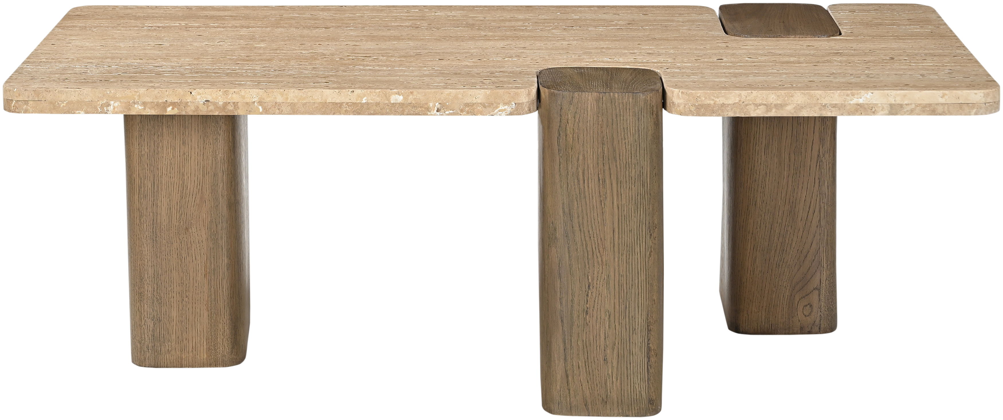 Ravenna - Genuine Fabric Travertine And Oak Wood Coffee Table - Natural
