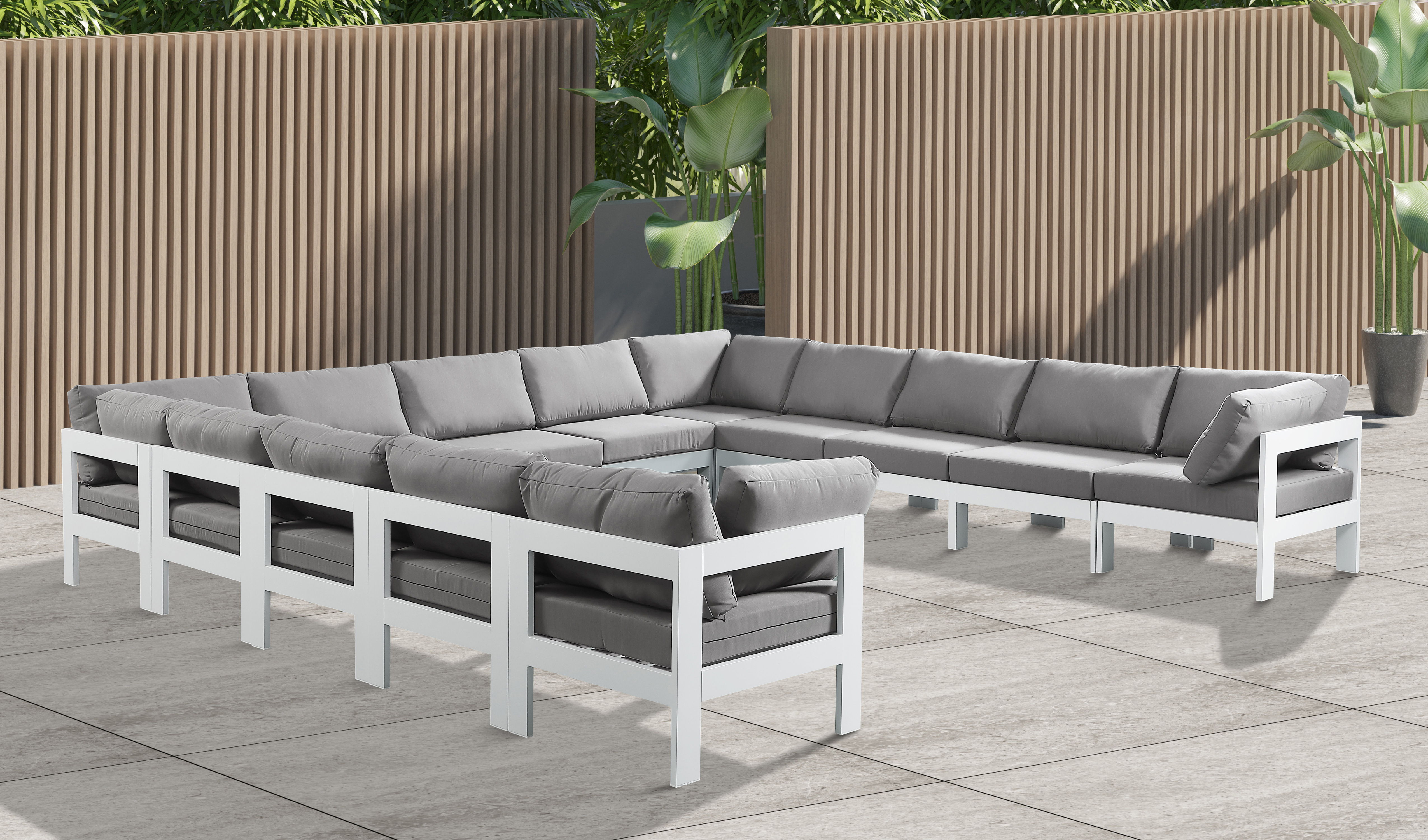 Nizuc - Outdoor Patio 13 Piece Modular Sectional With White Frame - Gray