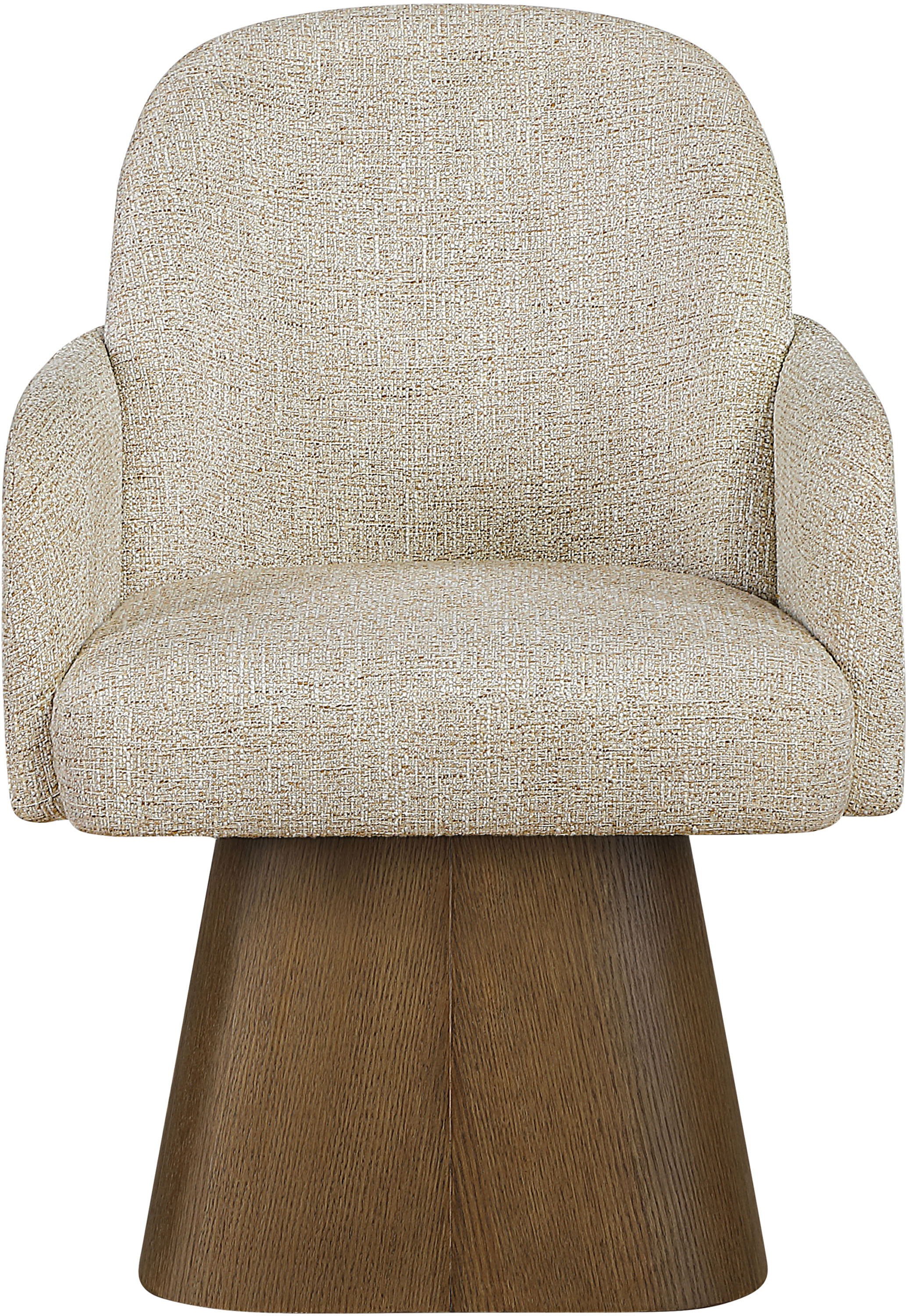 Marlowe - Linen Textured Fabric Upholstered Swivel Dining Arm Chair - Beige / Stained Brown