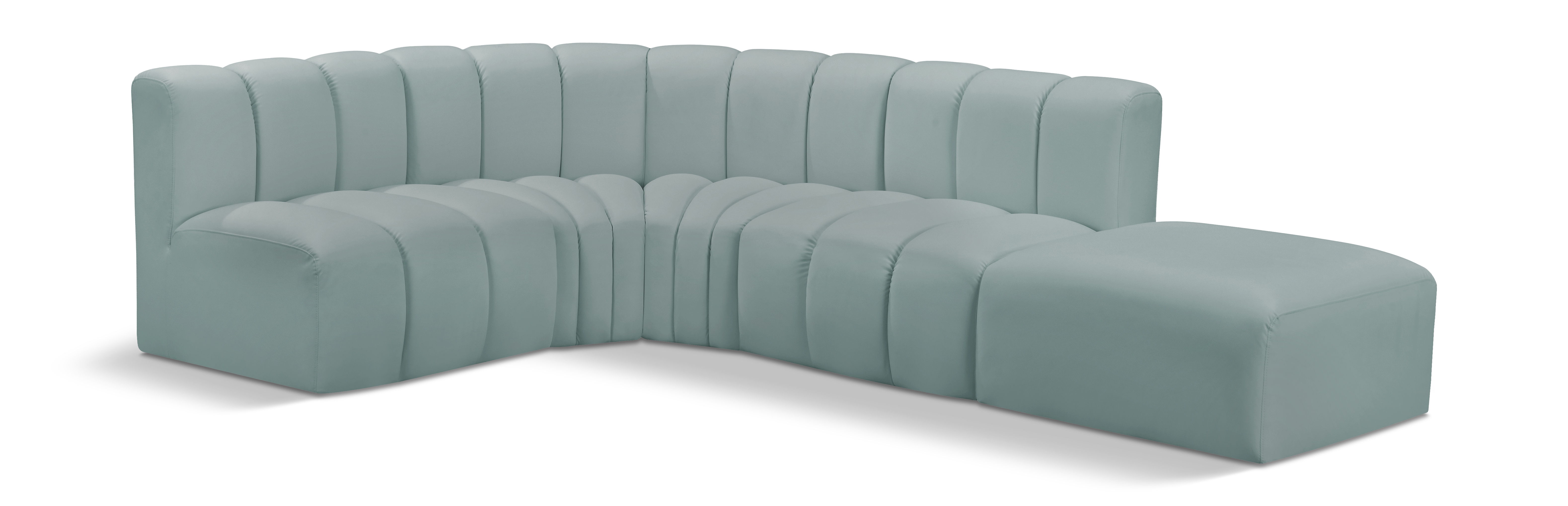 Arc - Faux Leather 5 Piece Corner Modular Sofa - Mint Green