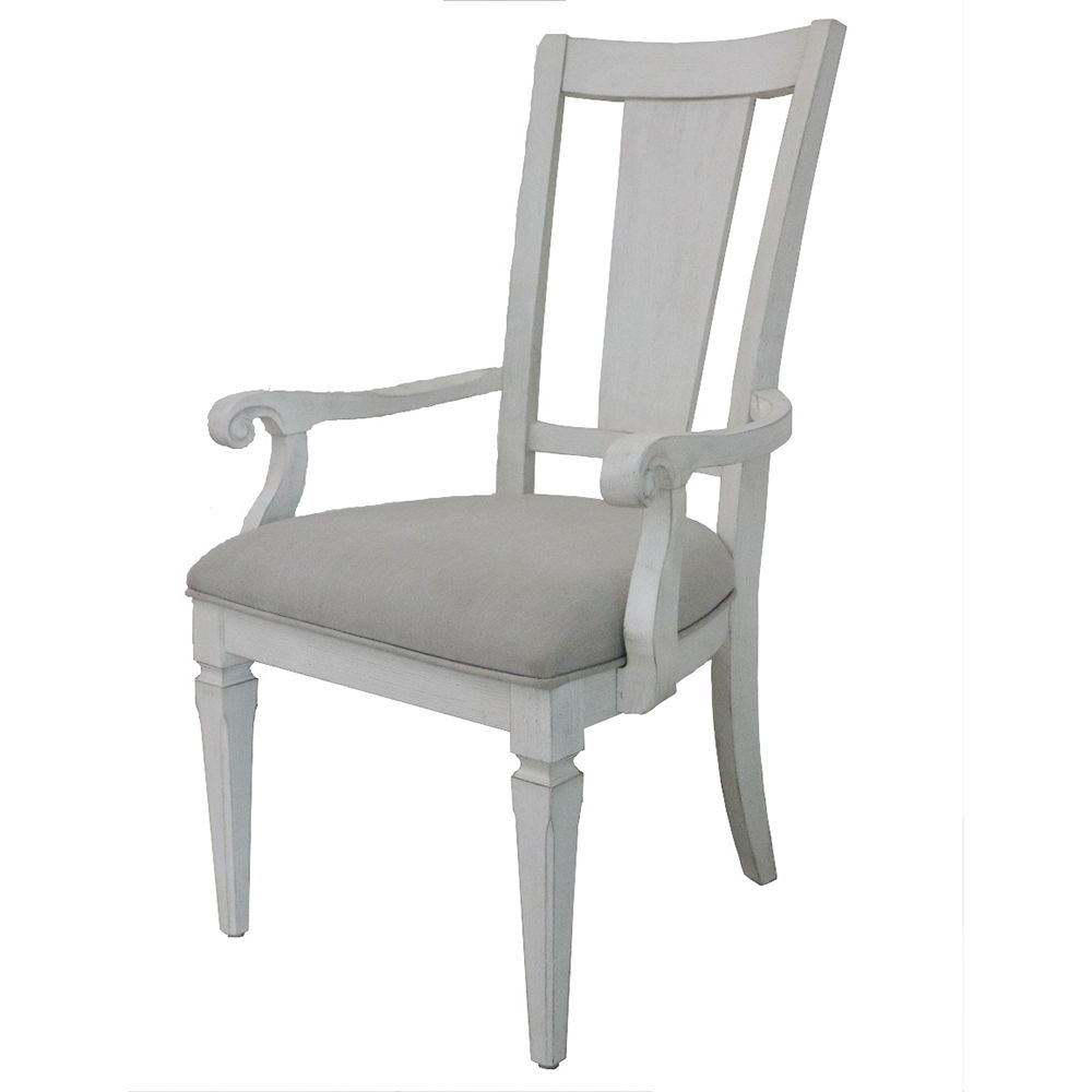 Katia - Arm Chair (Set of 2) - Light Gray Linen & Weathered White, white