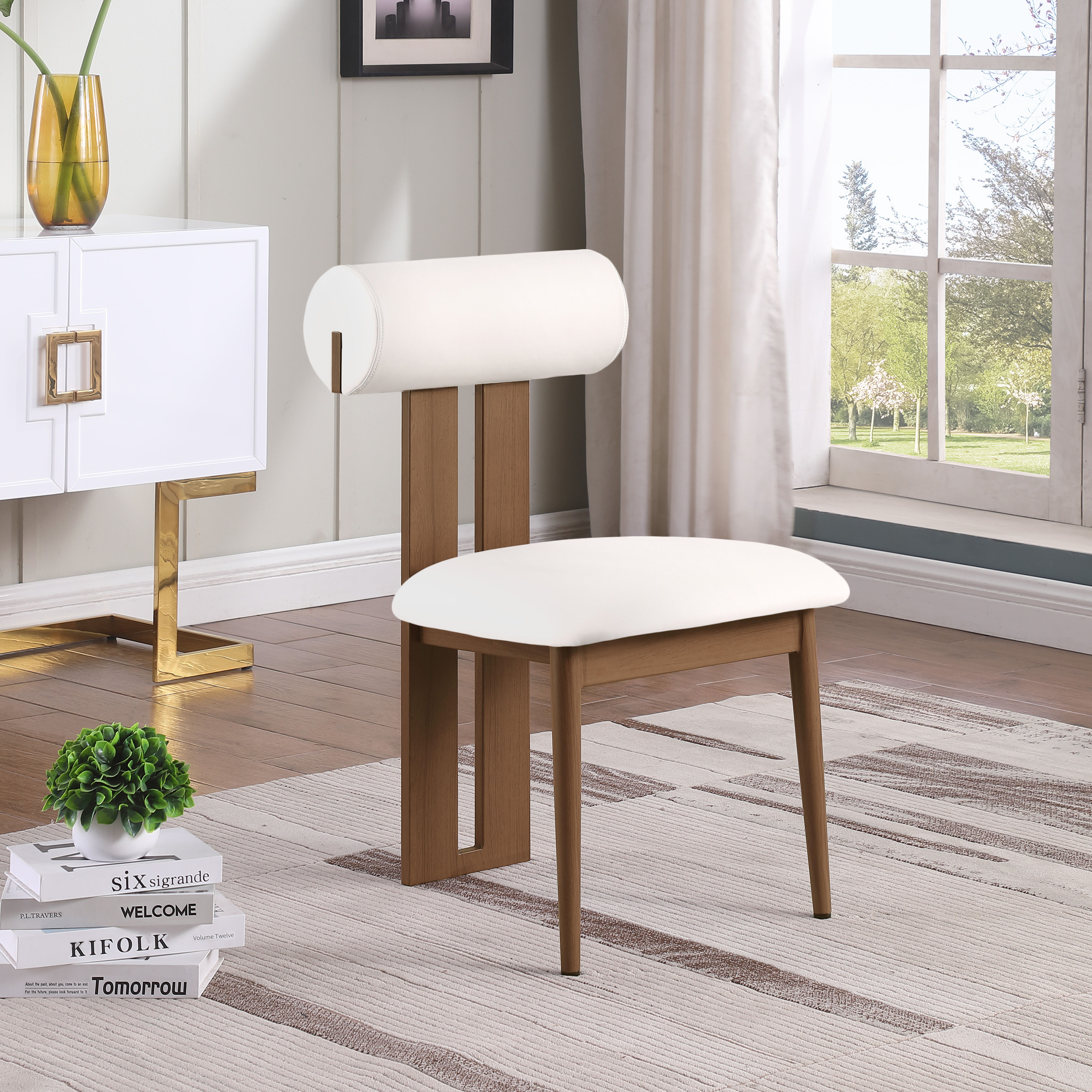 Dario - Faux Leather Dining Chair With Brown Frame (Set of 2) - Cream