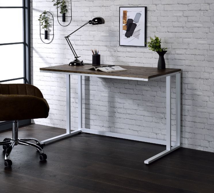 Tyrese - Writing Desk With USB - Walnut & White, white, view 4