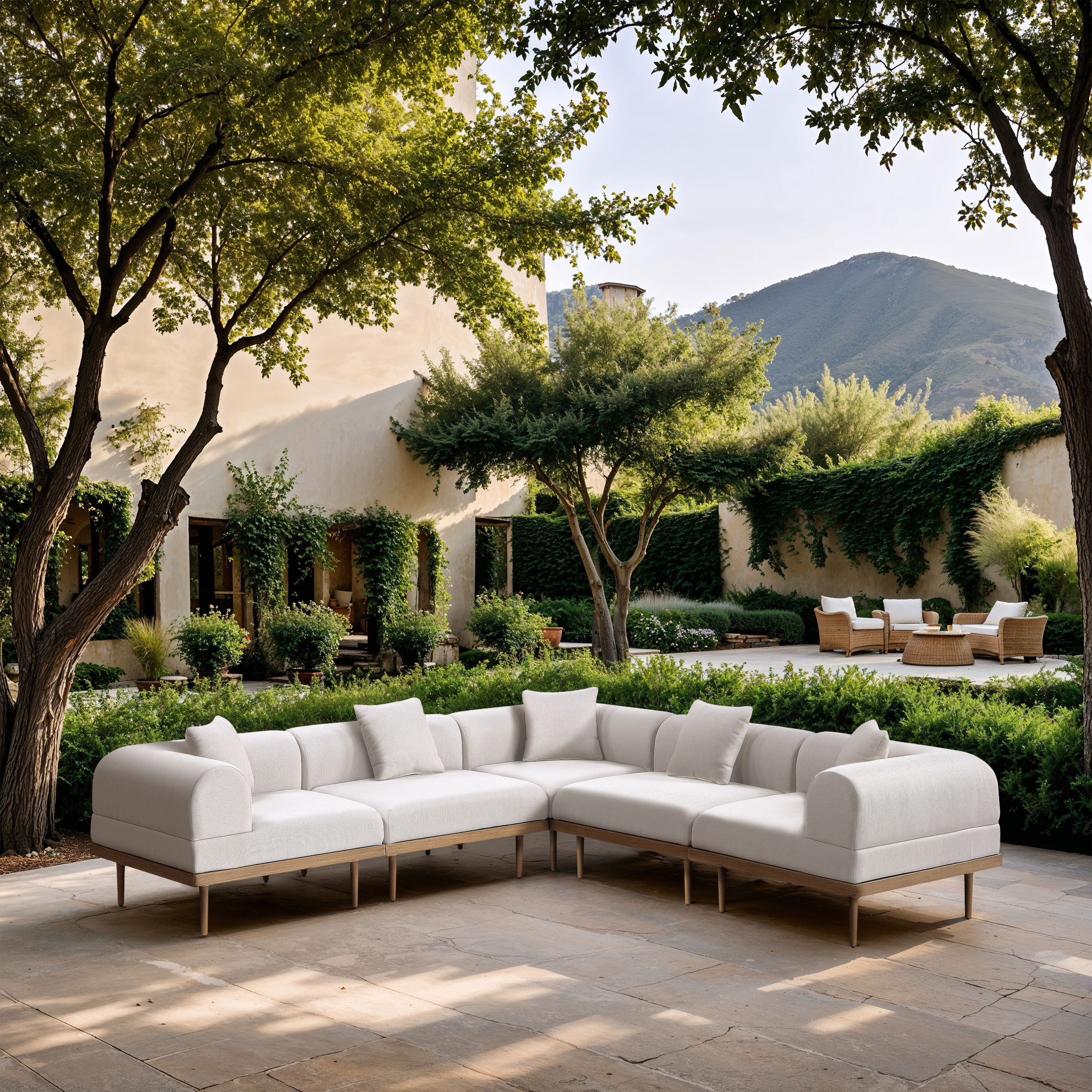 Laguna - 5 Piece 106.5" Upholstered Outdoor Patio Modular Sectional - Cream
