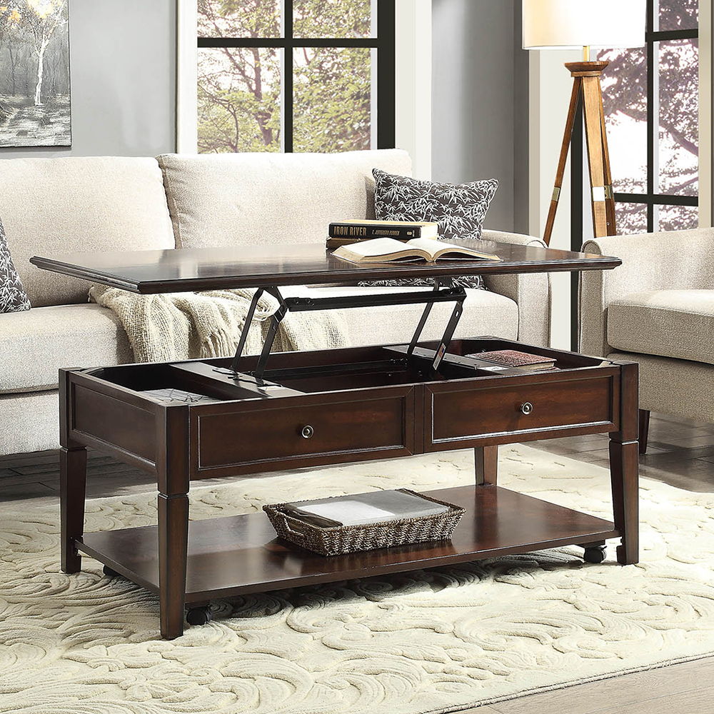 Malachi - Coffee Table With Lift Top - Walnut, dark brown