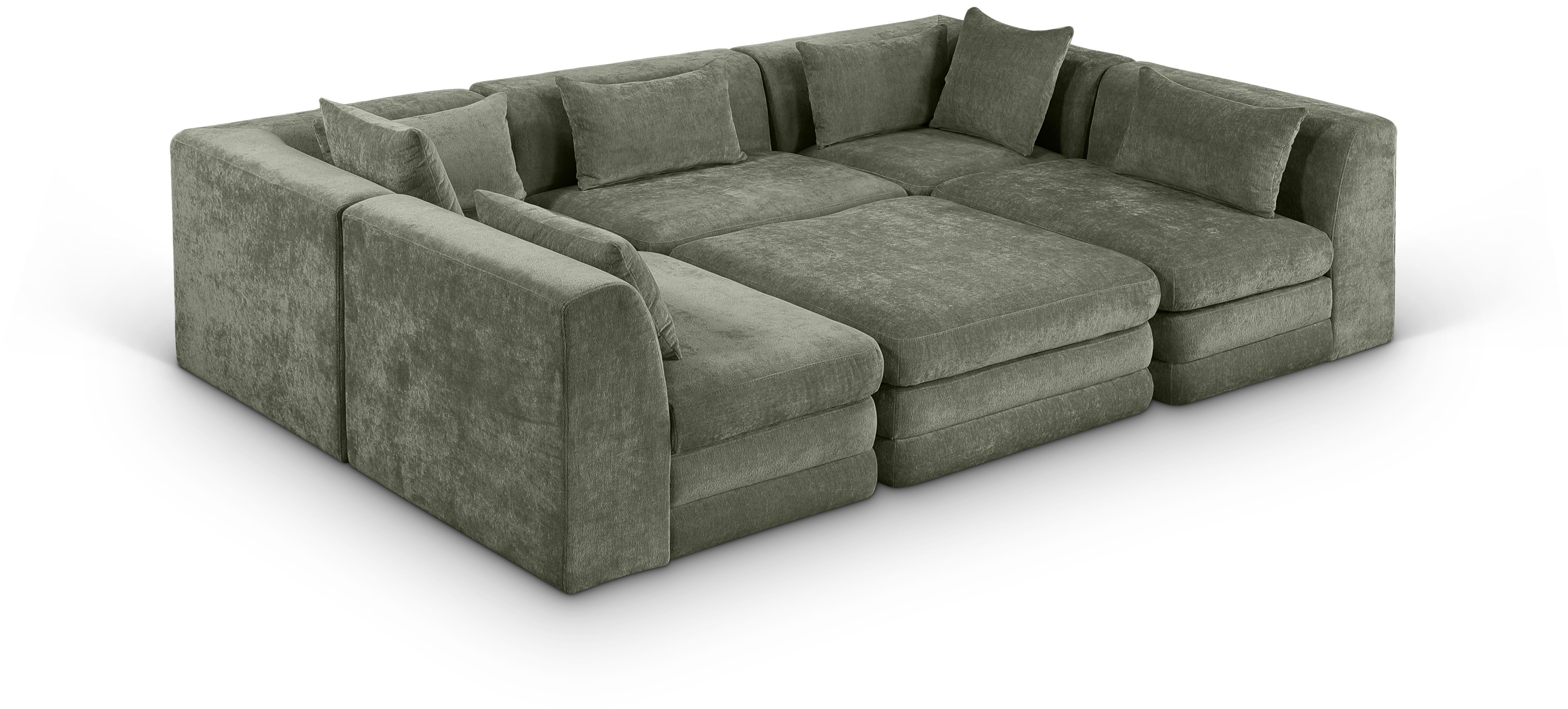 6 Pc · Chenille Fabric 114" Upholstered Modular Sectional