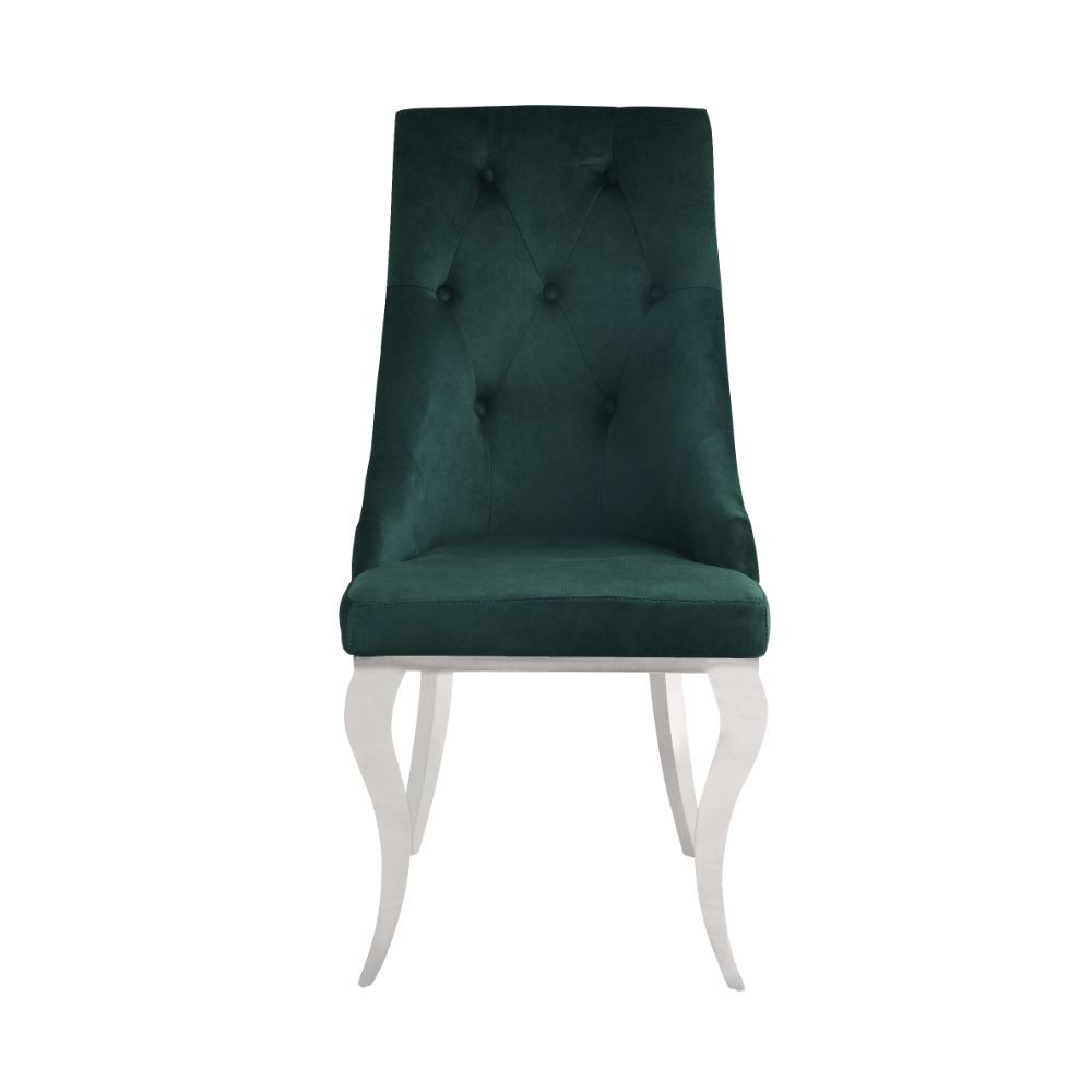 Dekel - Side Chair (Set of 2) - Green Fabric & Stainless Steel, dark green, view 2