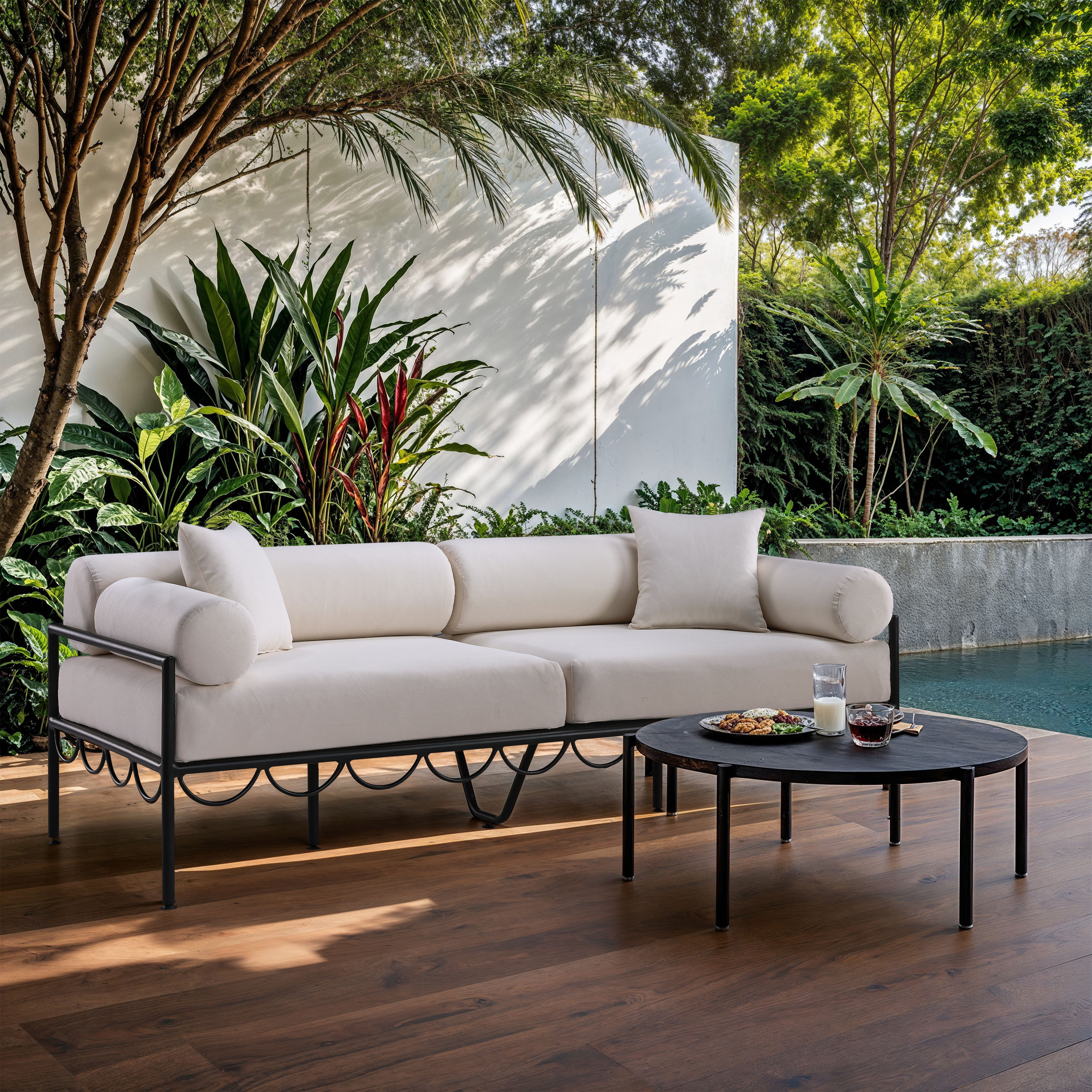 Portofino - Resilient Water Repellent Fabric 85.75" Upholstered Outdoor Patio Sofa - Cream