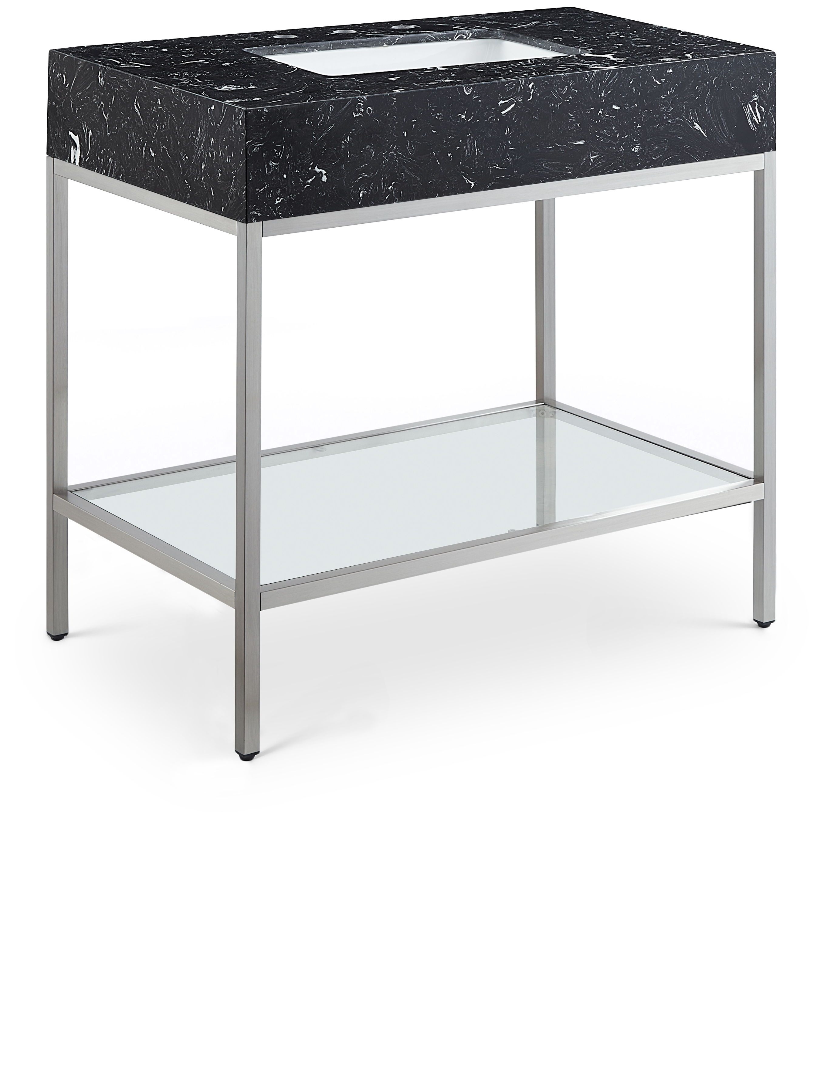 Marmo - 36" Engineered Marble Bathroom Vanity With Chrome Base - Black