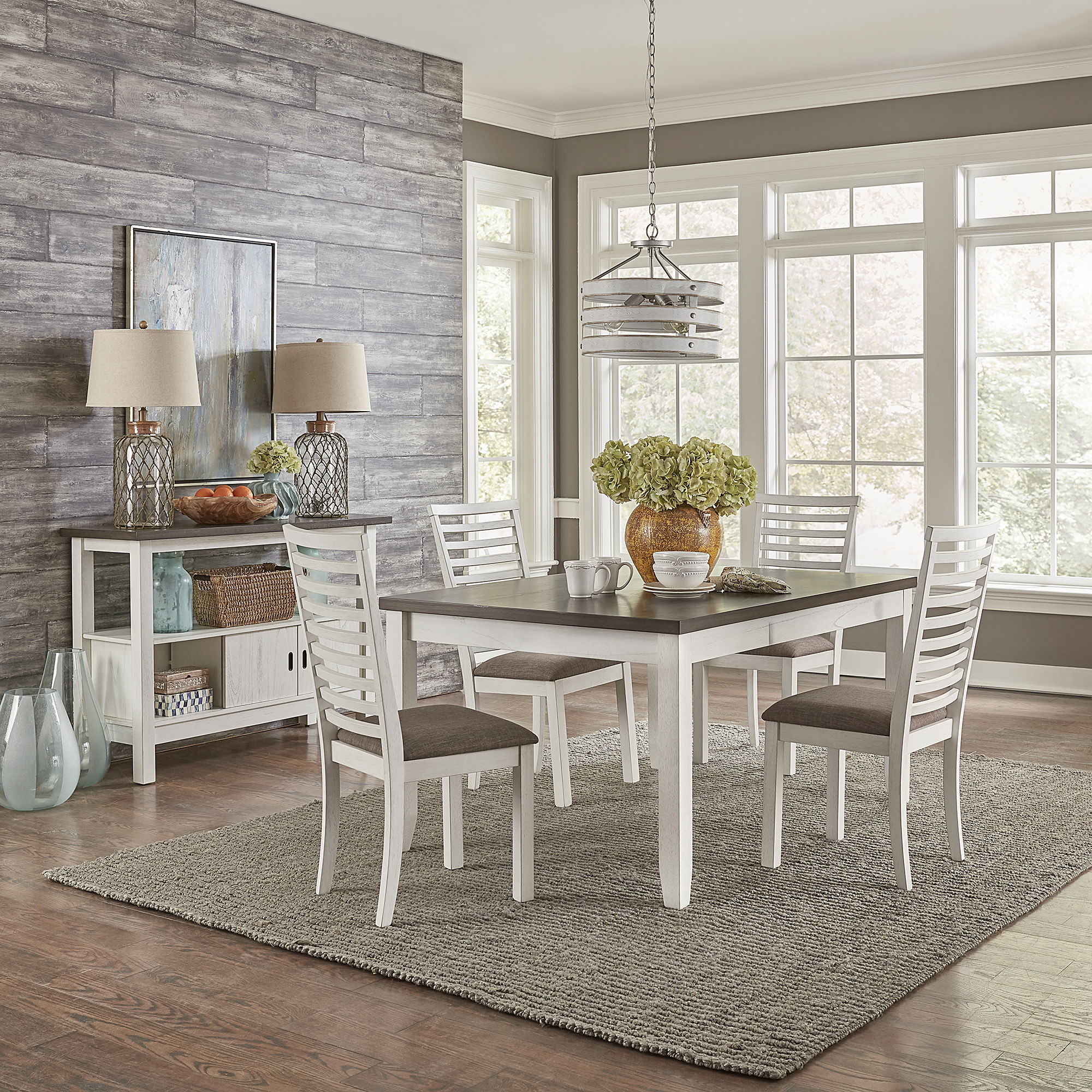 Liberty Furniture Brook Bay - 5 Piece Leg Table Set (Ladder Chair Back) - White