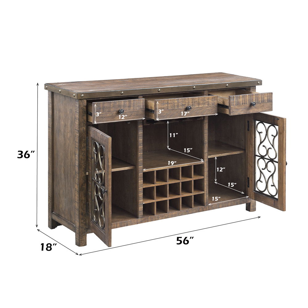 Raphaela - Server With Cup Holder & Wine Rack - Weathered Cherry, dark brown, view 3