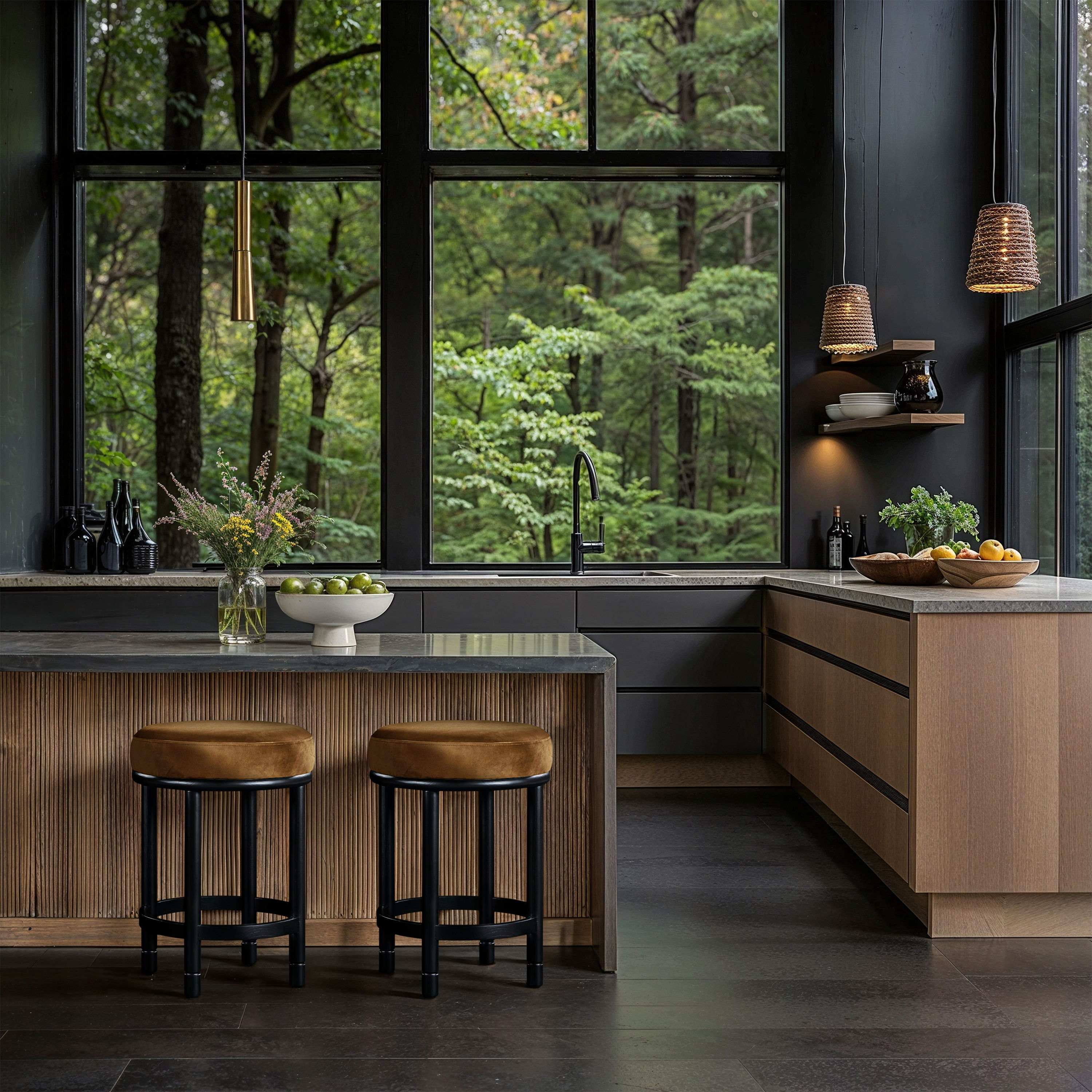 Monette - Counter Stool With Black Base - Saddle