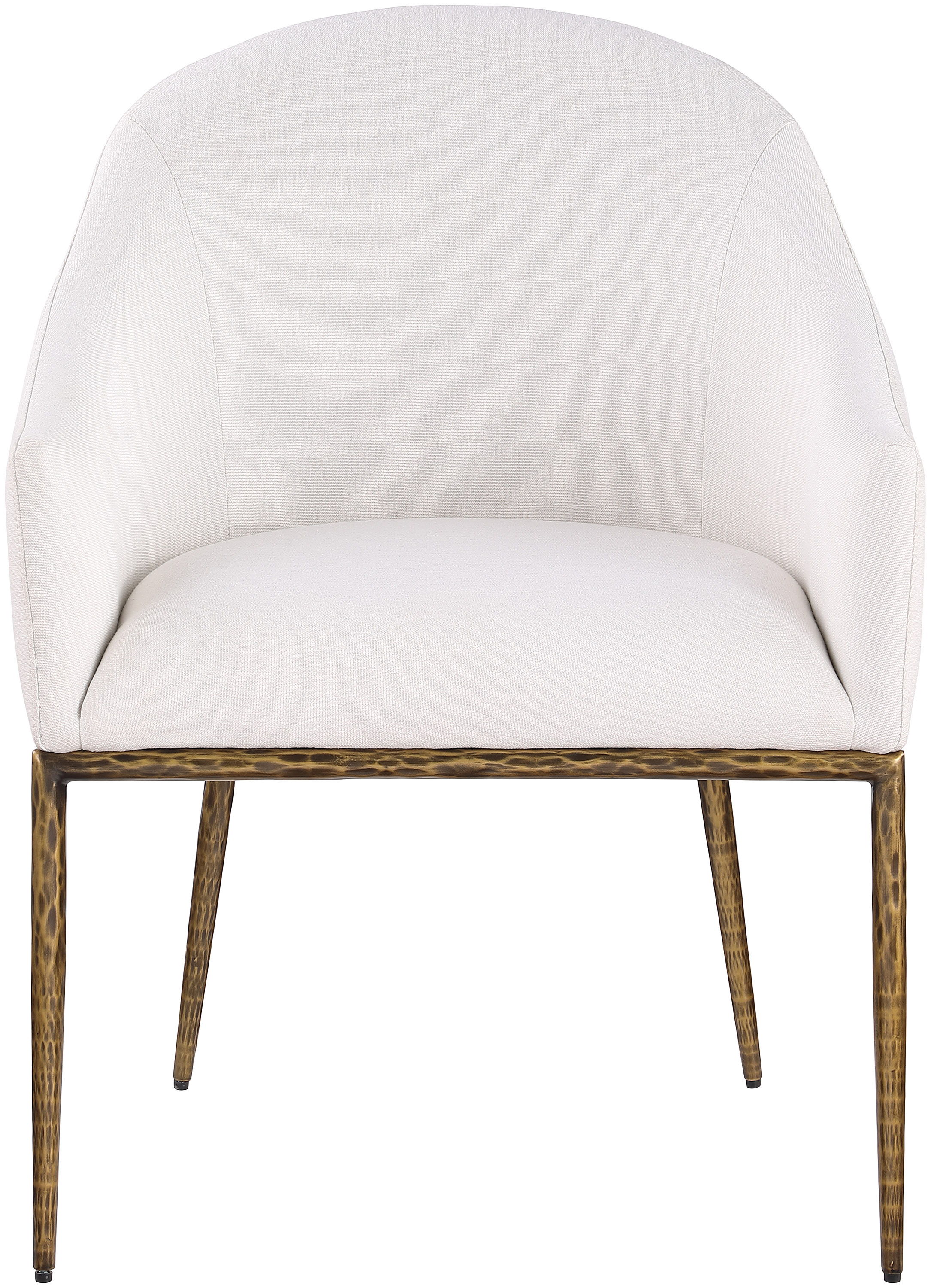Ferro - Linen Textured Performance Fabric Upholstered Dining Arm Chair - Cream / Brushed Gold