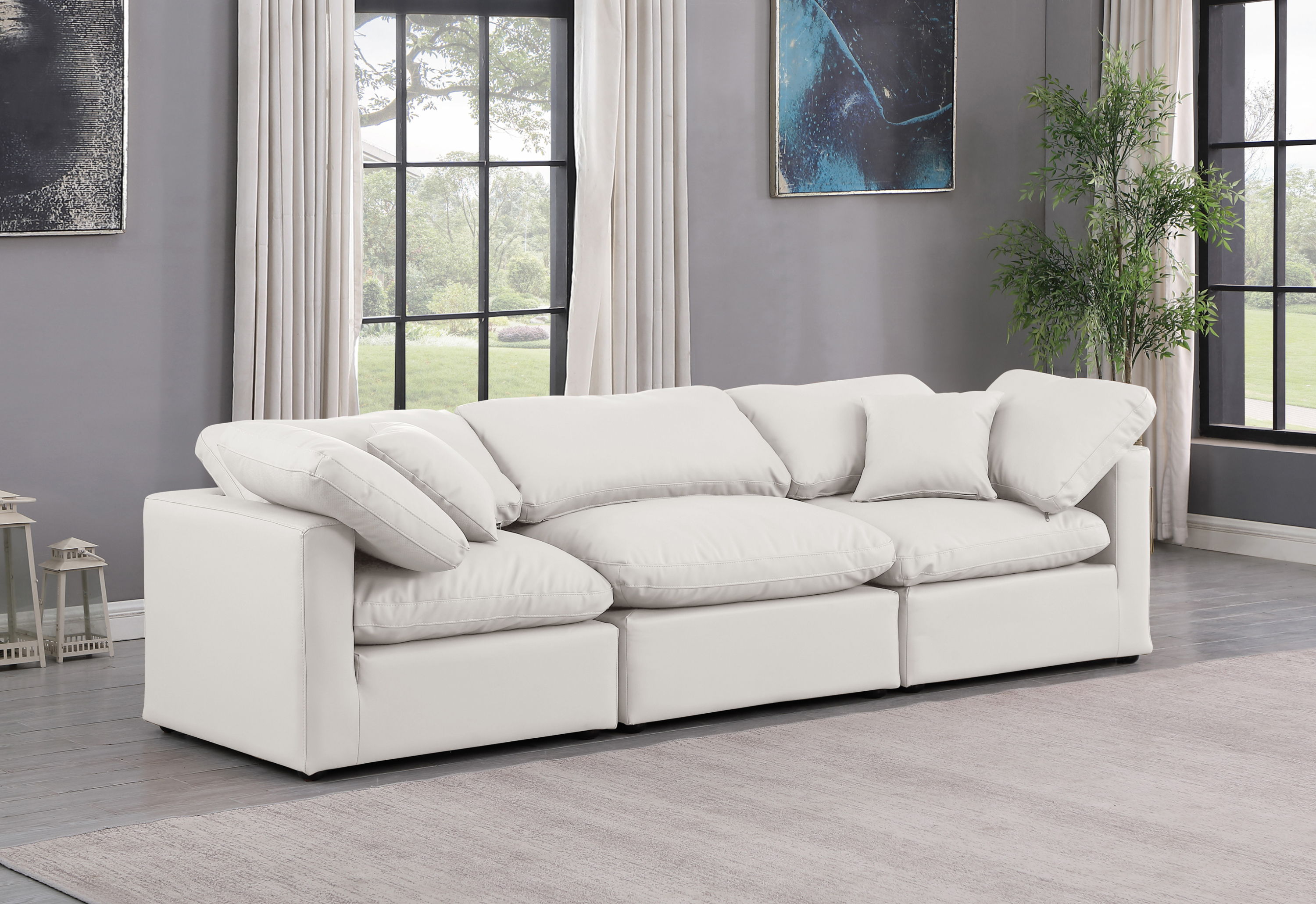 Indulge - Faux Leather 3 Piece Modular Sofa - Cream