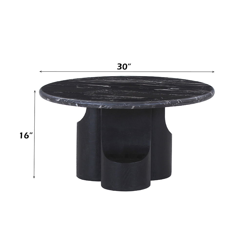 Kinton - Coffee Table With Natural Marble Top - Black, black, view 3