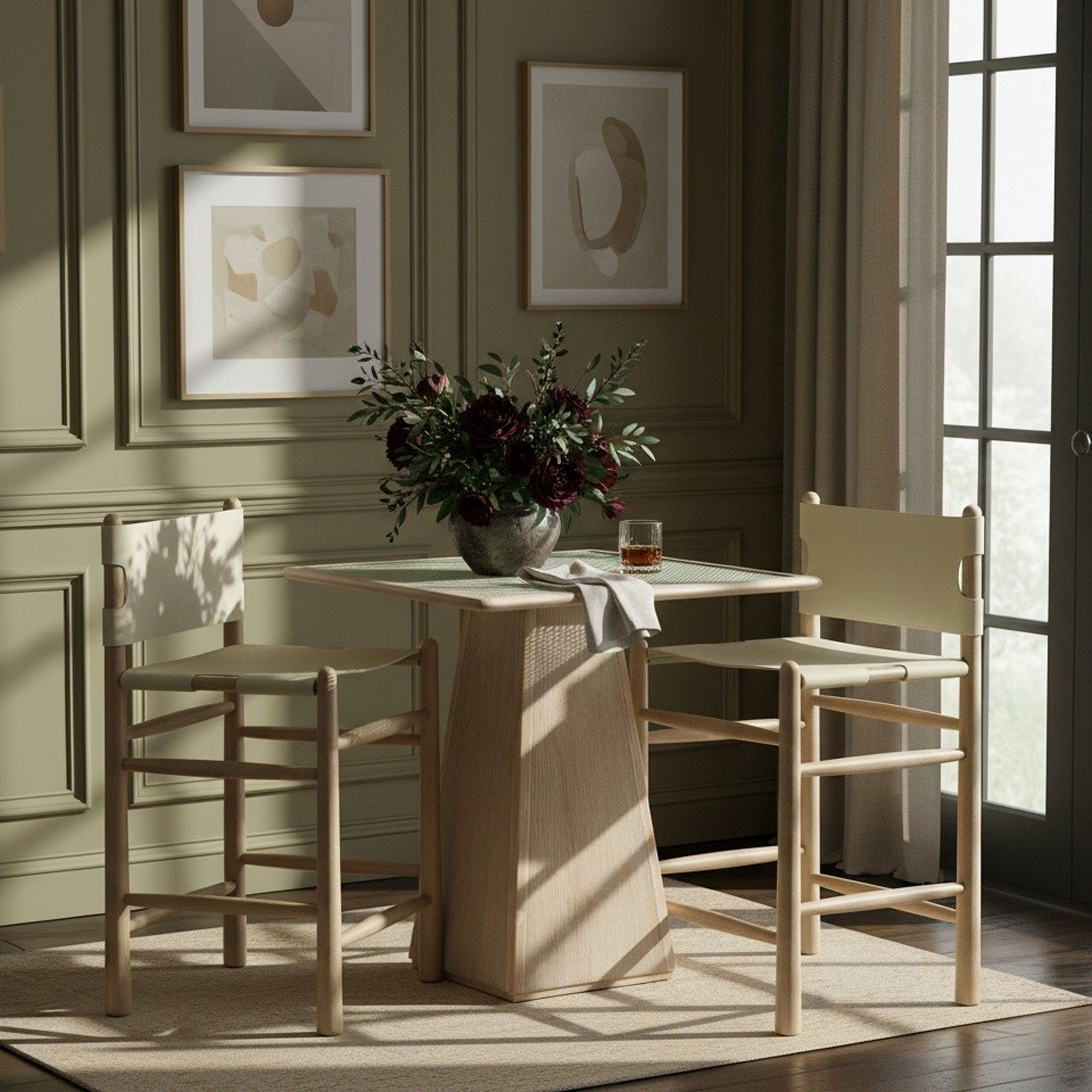 Santos - Vegan Leather Upholstered Counter Stool - Cream / Stained Natural
