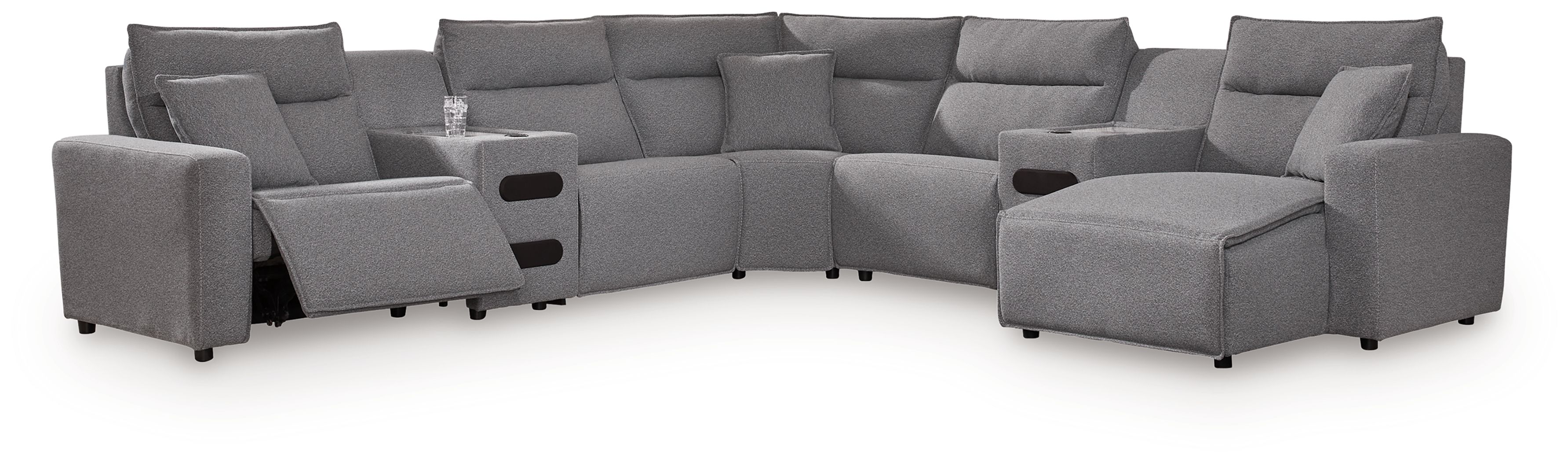 7 Pc · Power Reclining Sectional With RAF Press Back Power Chaise And Audio Consoles