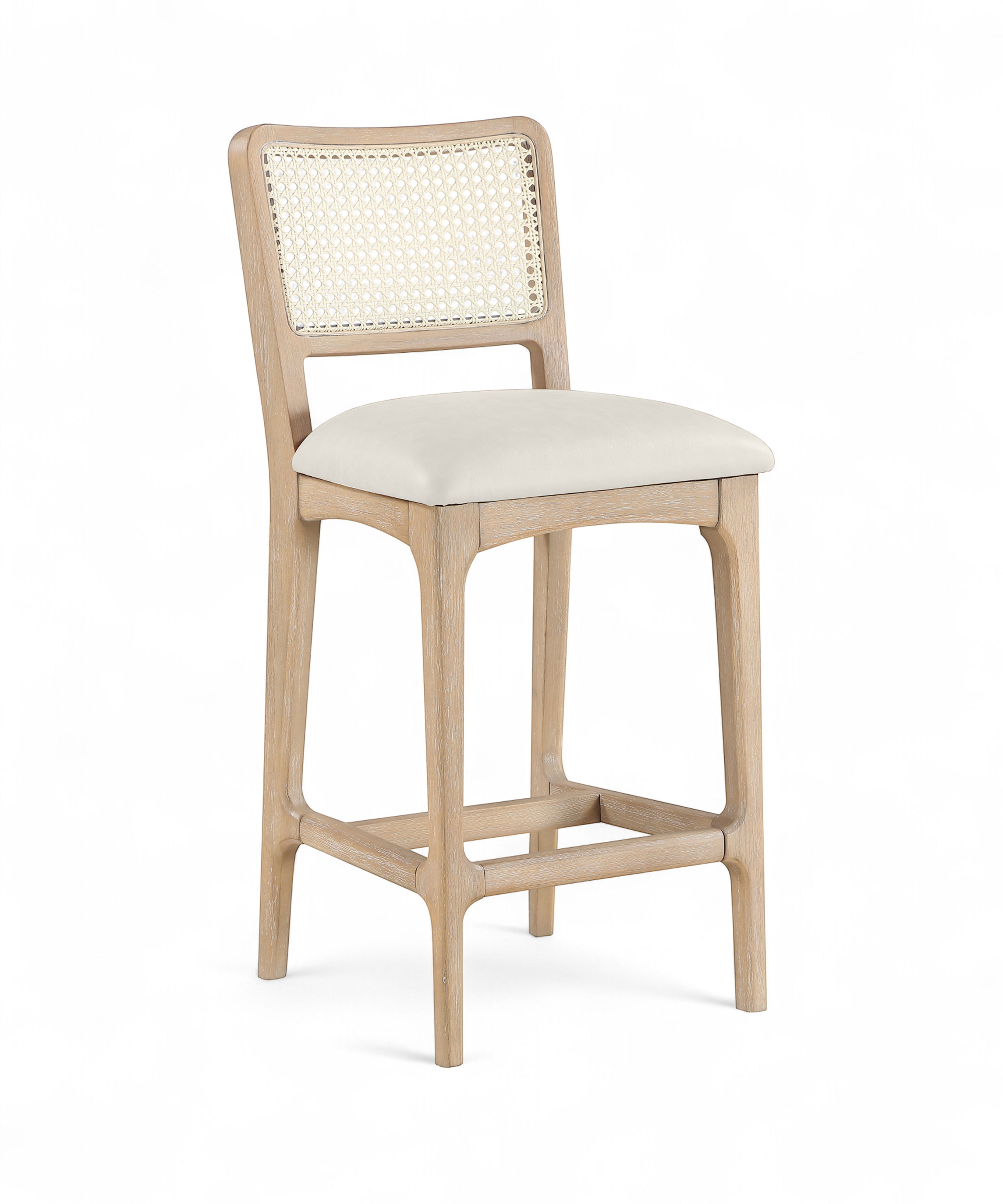 Atrium - Cane Back And Vegan Leather Upholstered Seat Counter Stool (Set of 2) - Cream / Brushed Natural