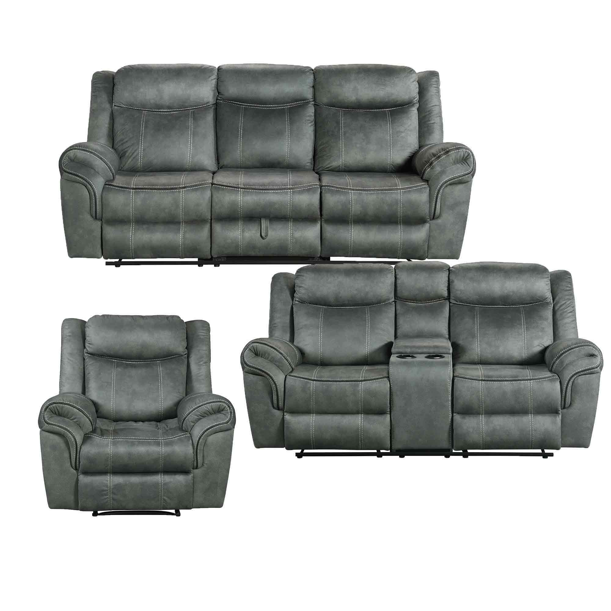 Sorrento - 3 Piece Living Room Set Sofa, Loveseat & Recliner - Charcoal