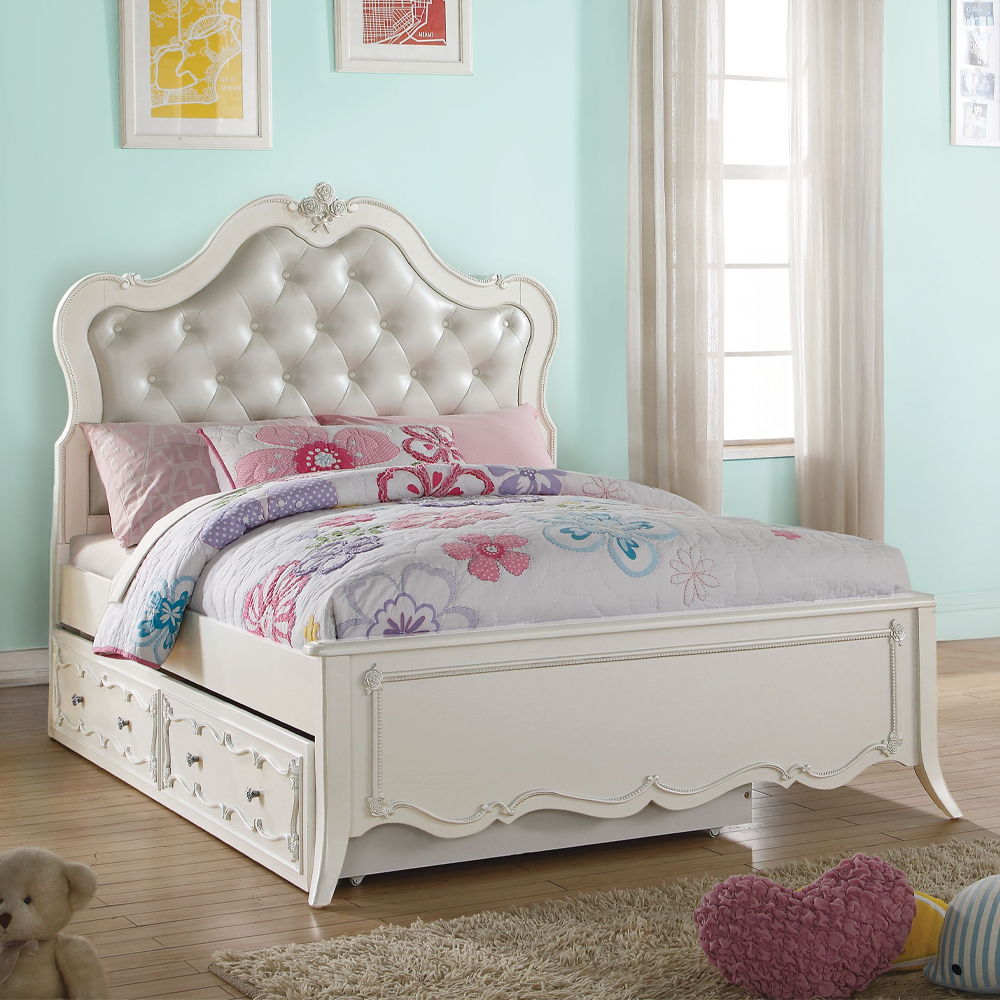 Edalene - Full Bed - Pearl Synthetic Leather & Pearl White, white