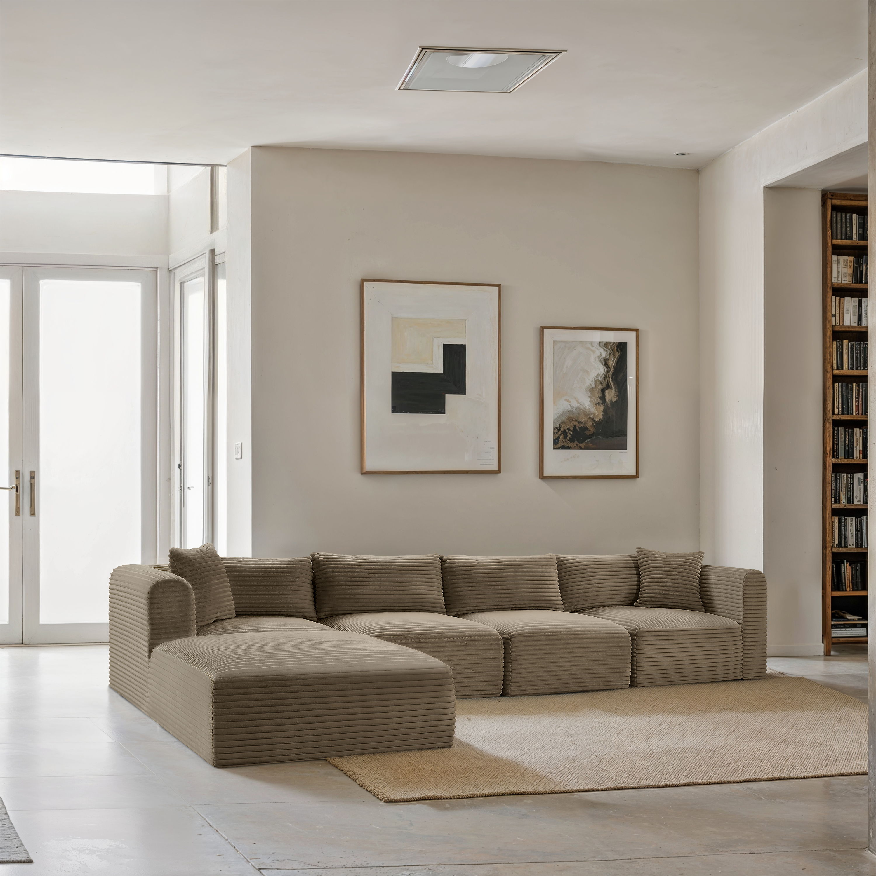 Shaggy - 5 Piece Modular Sectional With Ottoman - Taupe