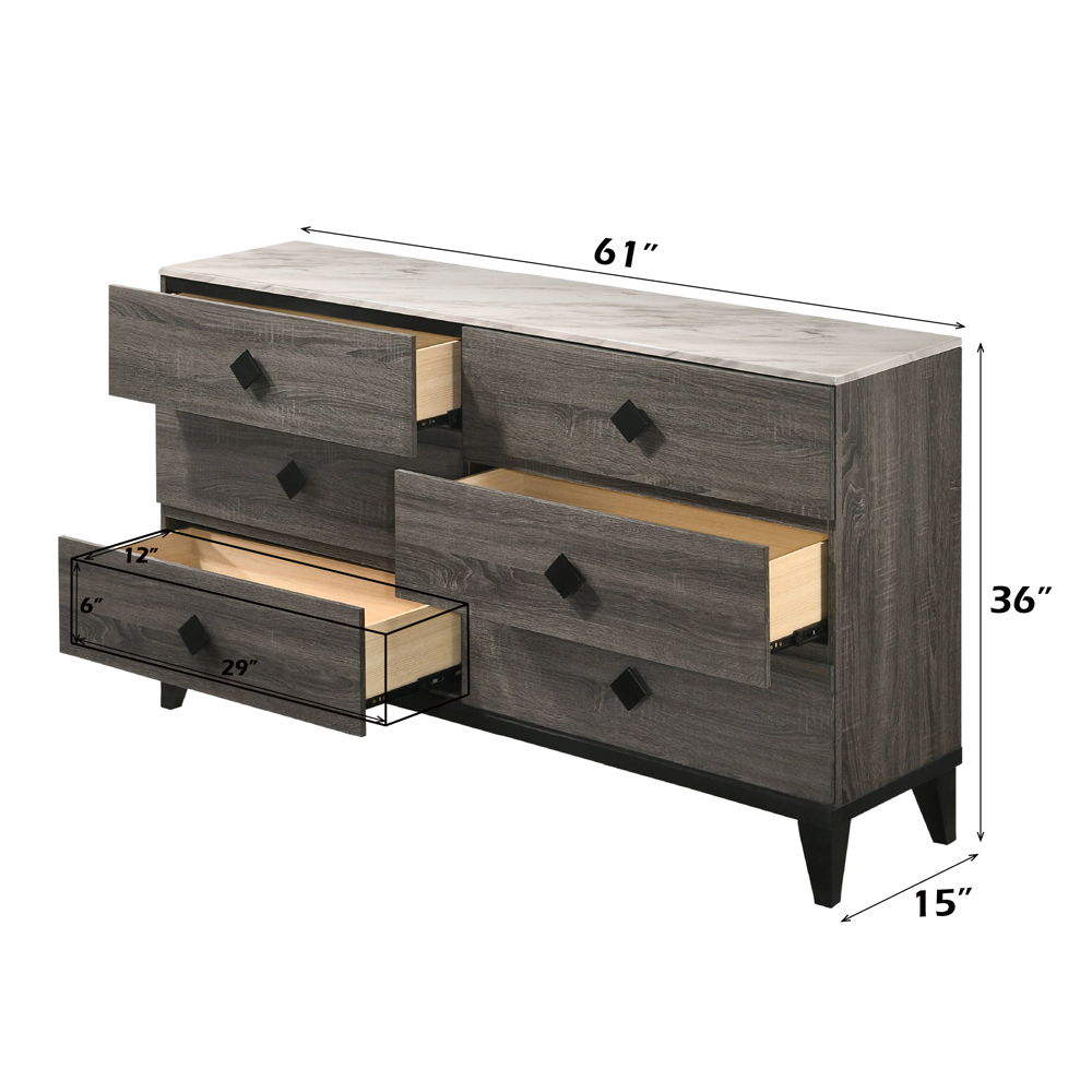 Avantika - Dresser - Faux Marble Top & Rustic Gray Oak, dark gray, view 5