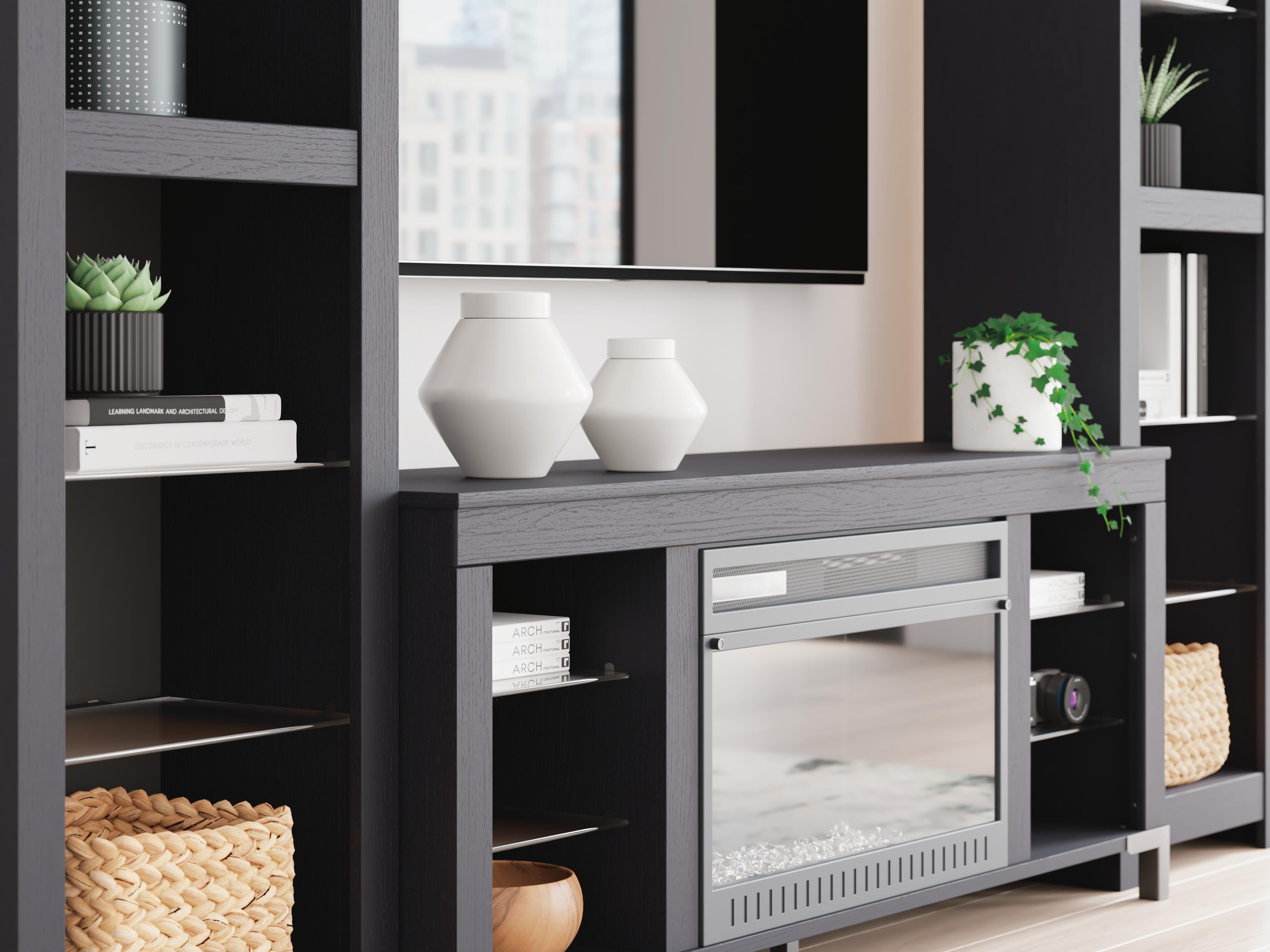 Ashley Furniture Cayberry - 3-Piece Entertainment Center With Electric Fireplace - Black - Image 7