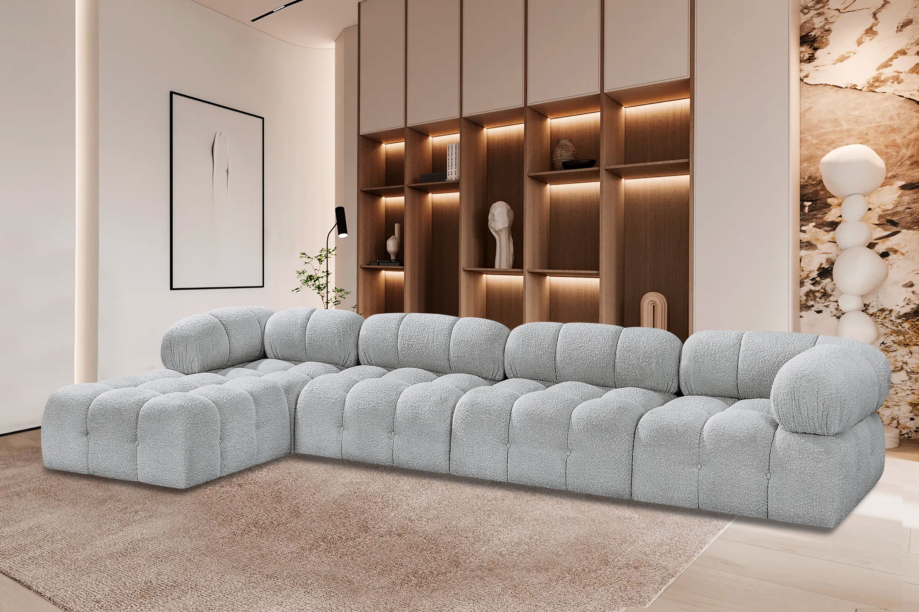 Ames - 5 Piece Fabric Modular Sectional - Gray