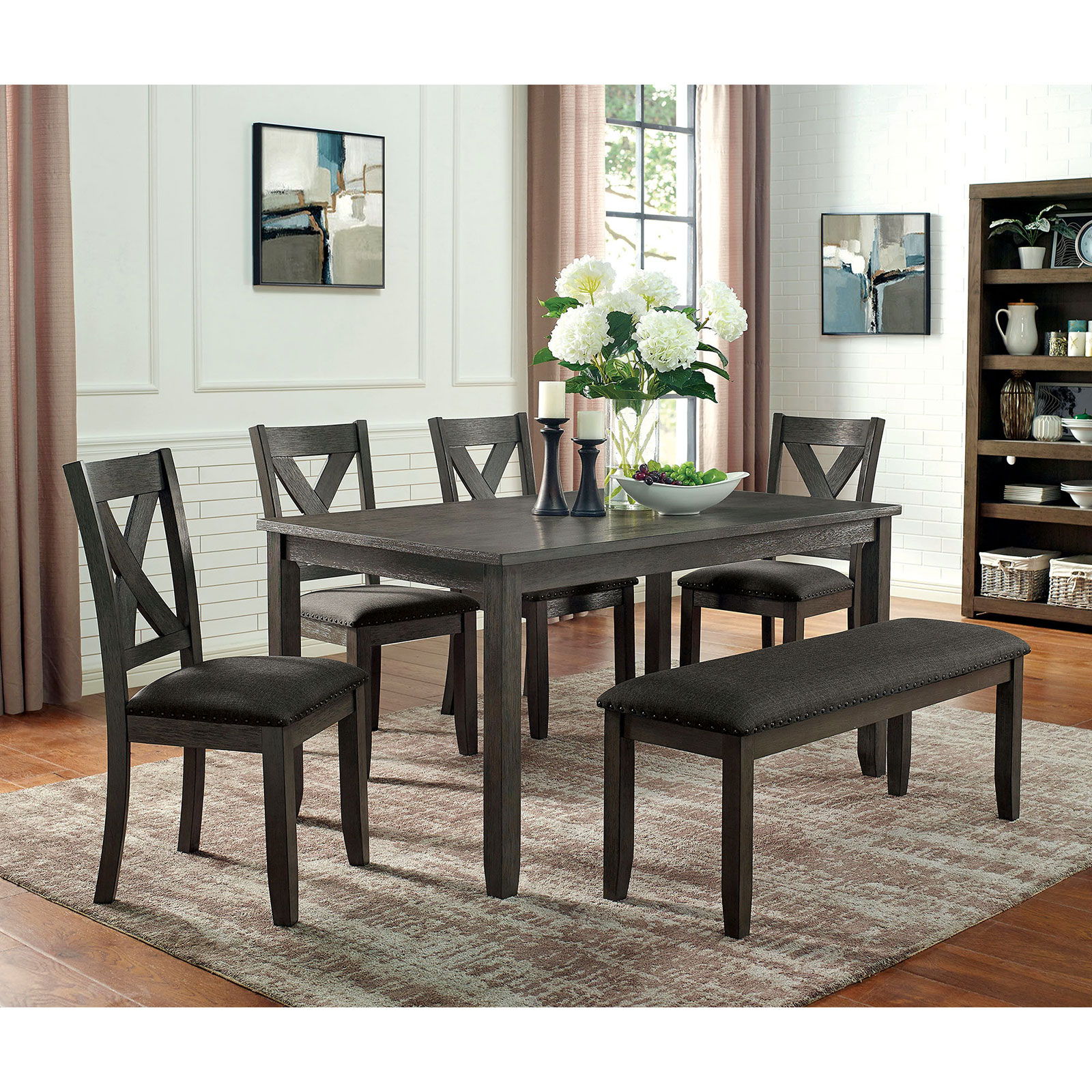 Cilgerran 6 Piece Dining Table Set With Bench Gray / Dark Gray