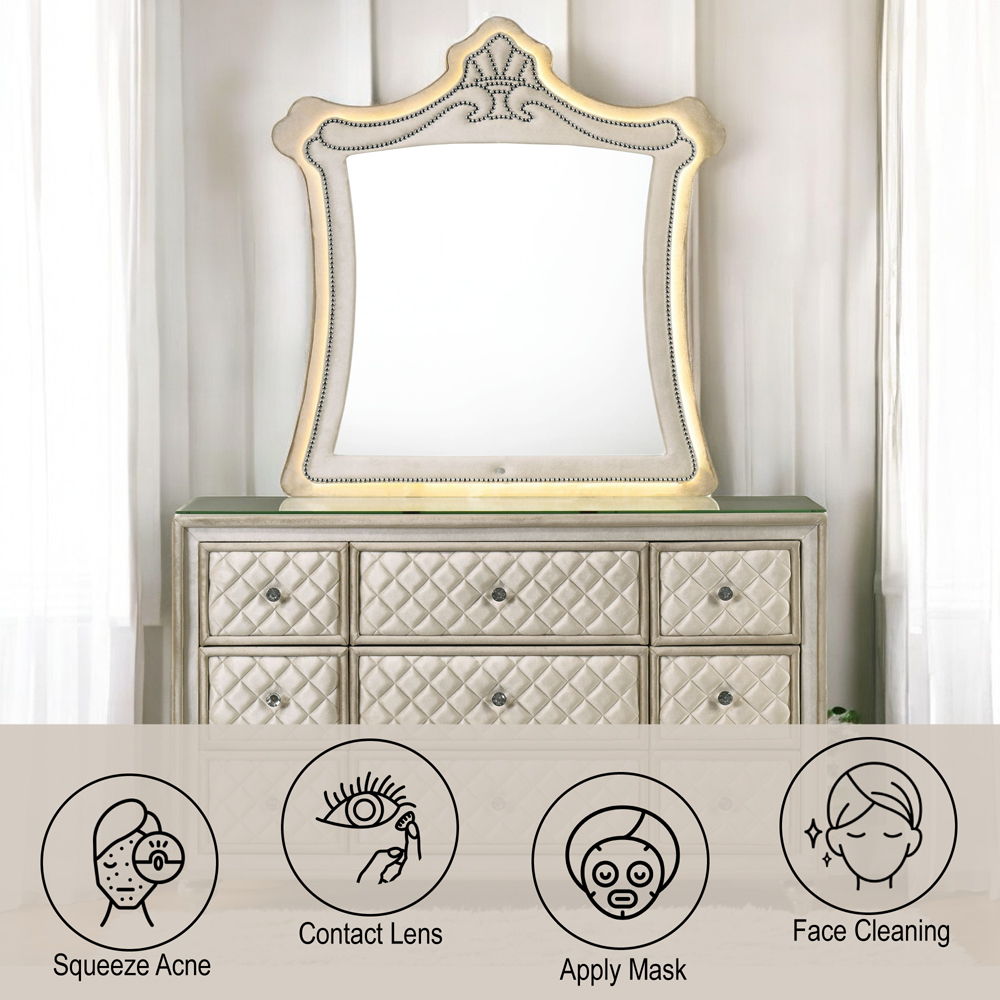 Lucienne - Mirror With LED - Beige Velvet, beige, view 5