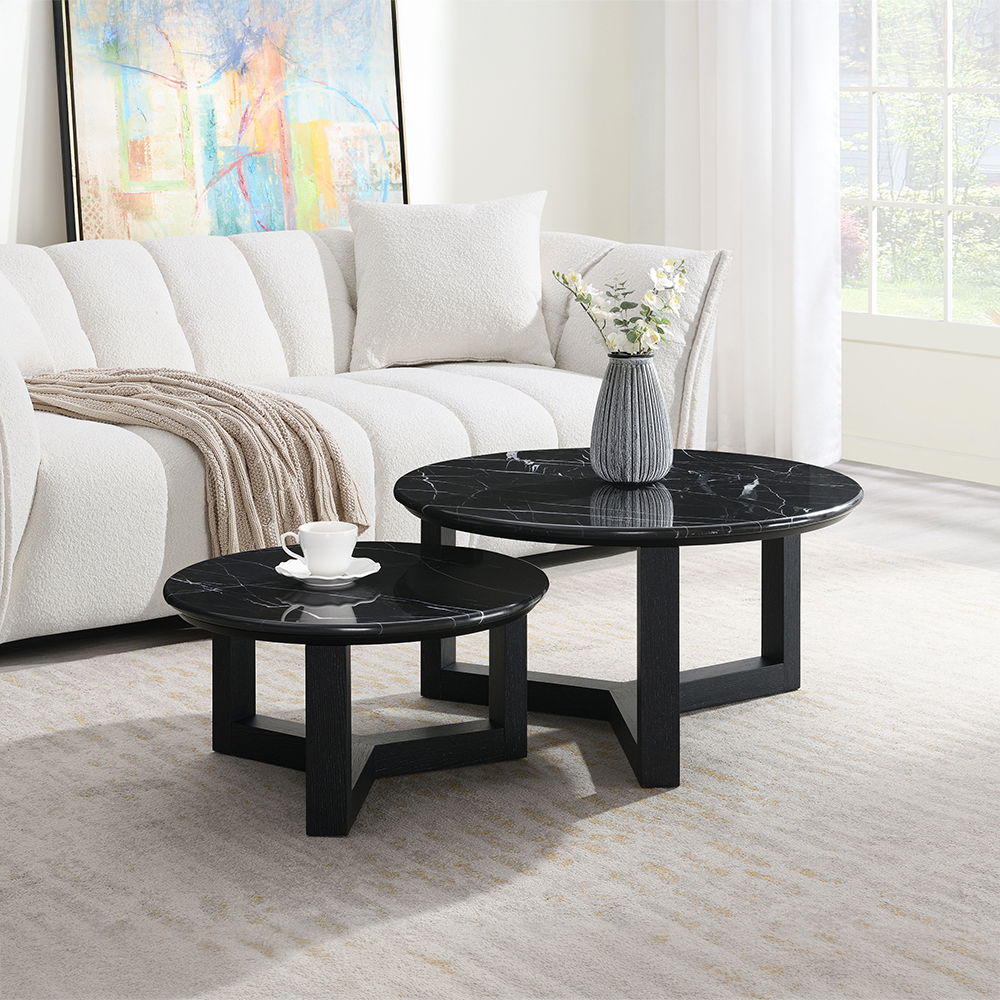 Dara - Coffee Table - Natural Marble Top & Black, black, view 6