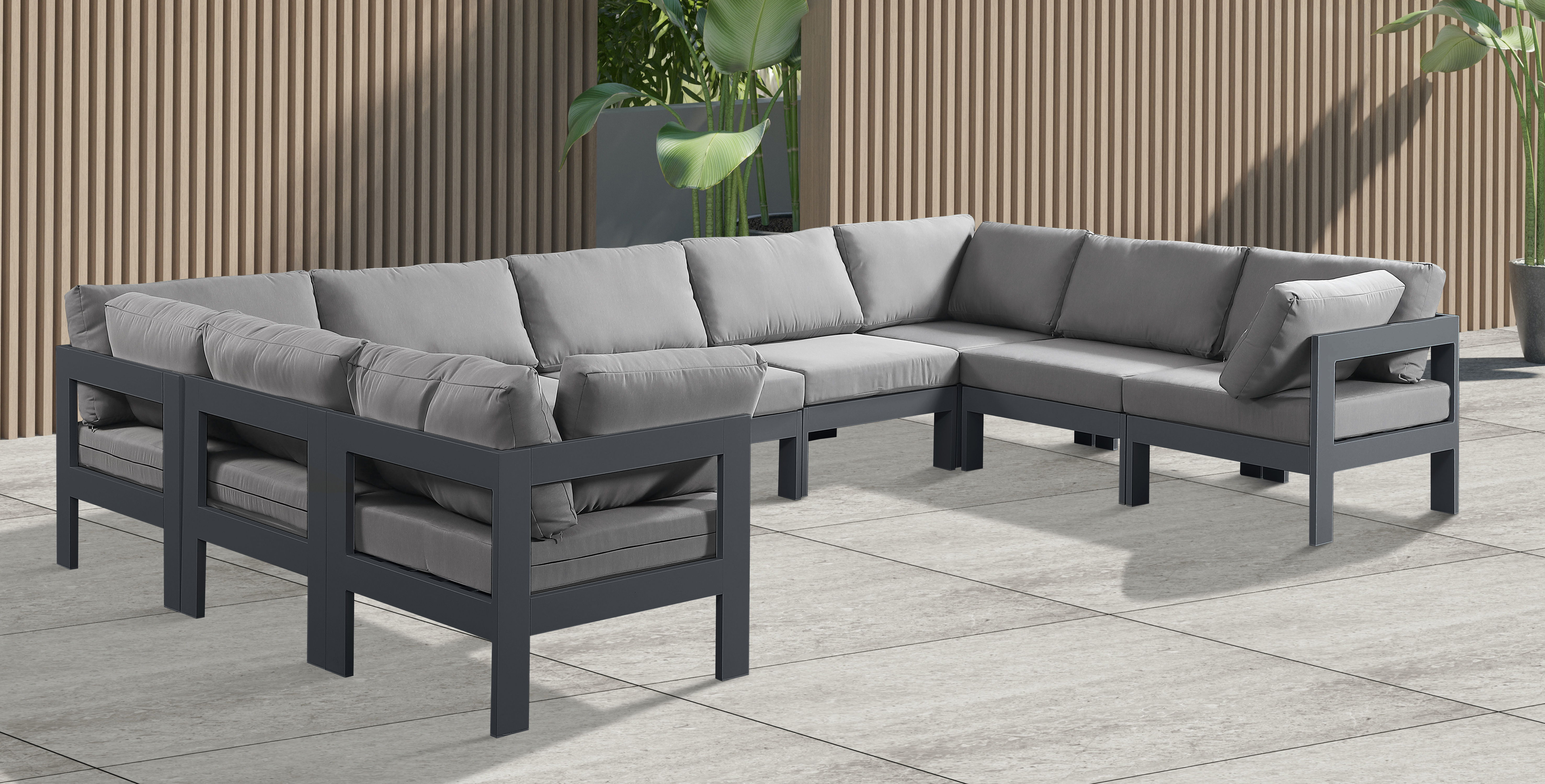 Nizuc - Outdoor Patio 9 Piece Modular Sectional With Gray Frame - Gray